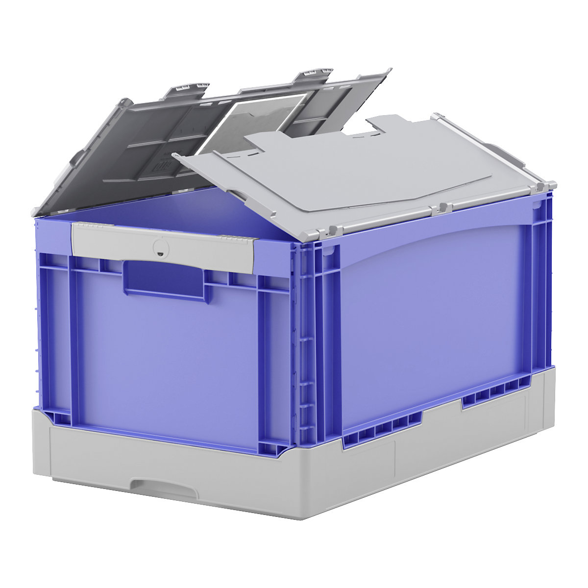BITO Klappbox EQ, mit Durchfassgriffen, glattem Boden und Deckel, LxBxH 600 x 400 x 297 mm, blau