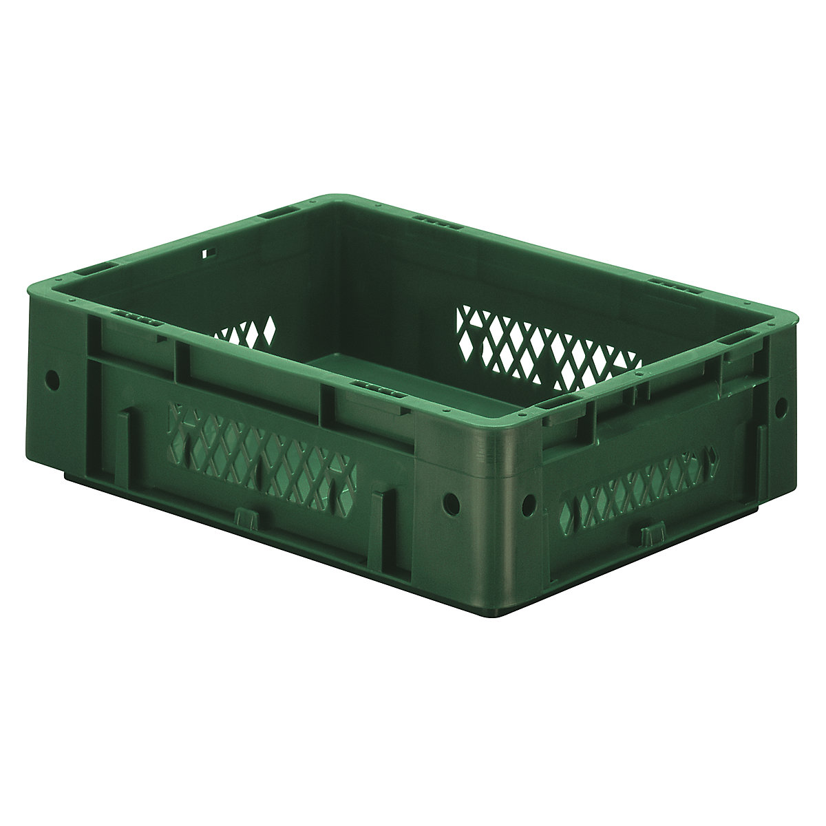 Schwerlast-Euro-Behälter, Polypropylen, Inhalt 9,2 l, LxBxH 400 x 300 x 120 mm, Wände durchbrochen, Boden geschlossen, grün, VE 4 Stk