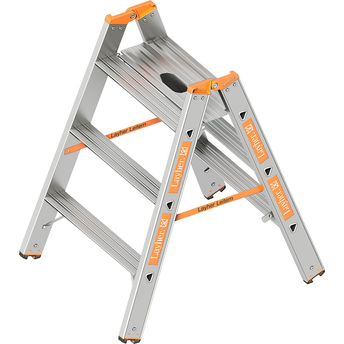 Prostostoječa lestev za težke obremenitve – Layher, nosilnost 200 kg, 2 x 3 stopnice-1