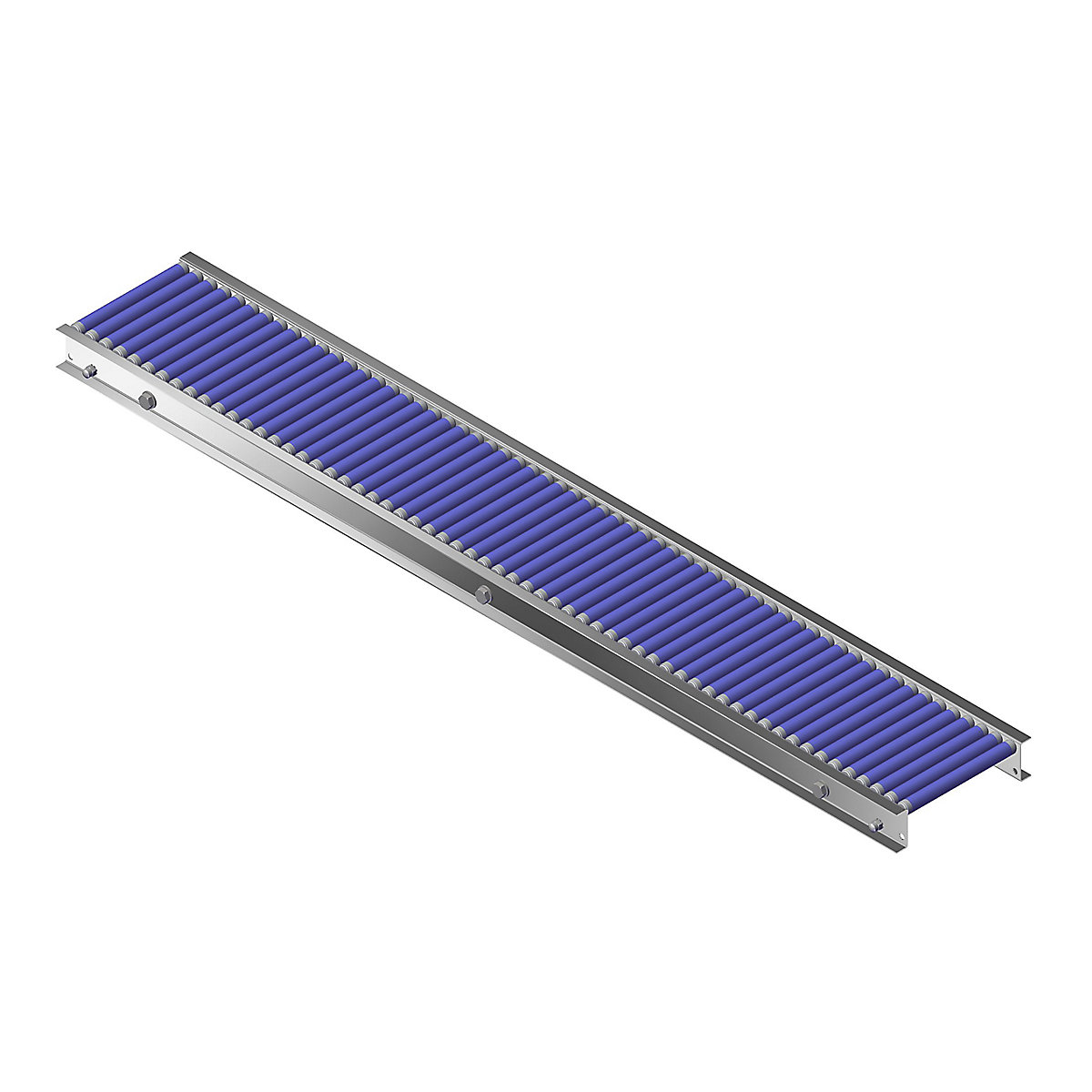 Mały przenośnik rolkowy, rama aluminiowa i rolki z tworzywa – Gura, szer. przenośnika 200 mm, rozstaw osi 25 mm, dł. 1,5 m-0