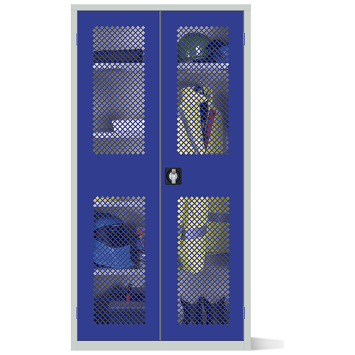 Elite Steel Mesh Door Storage Clothing & Equipment Cupboards, Elite Steel Mesh Door Storage Clothing & Equipment Cupboards, Elite Steel Mesh Door Storage Clothing & Equipment Cupboard | 1830h x 915w x 457d mm | Mechanical Combination Lock | Dark Blue Doors | Full Width Top Shelf | 3 Half Shelves with Hanging Rail-2