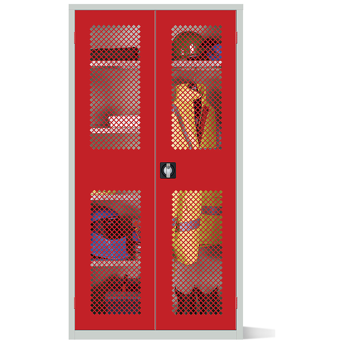 Elite Steel Mesh Door Storage Clothing & Equipment Cupboards, Elite Steel Mesh Door Storage Clothing & Equipment Cupboards, Elite Steel Mesh Door Storage Clothing & Equipment Cupboard | 1830h x 915w x 457d mm | Mechanical Combination Lock | Red Doors | Full Width Top Shelf | 3 Half Shelves with Hanging Rail-4