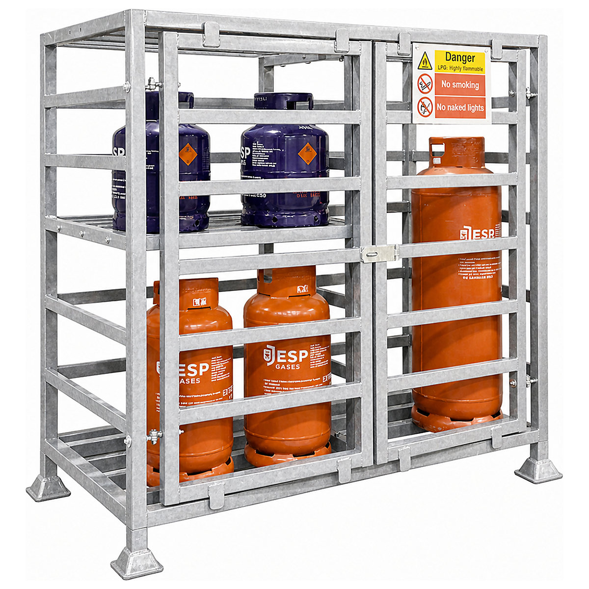 Gas Cylinder Cages, Gas Cylinder Cages, Gas Cylinder Cage | 1820h x 1820w x 980mm | With Shelf & Divider | Galvanised-10