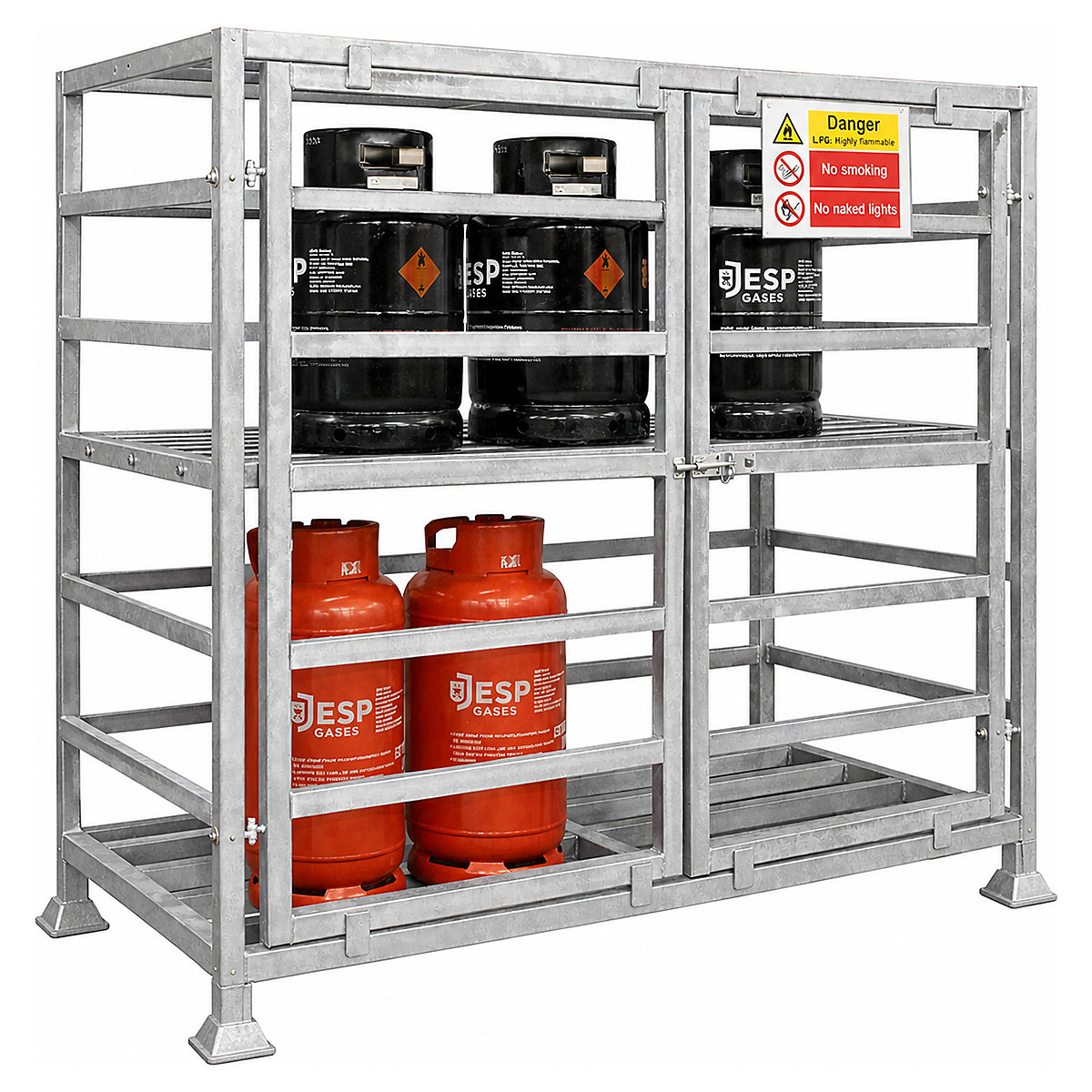 Gas Cylinder Cages, Gas Cylinder Cages, Gas Cylinder Cage | 1820h x 1820w x 980mm | With Shelf | Galvanised-8