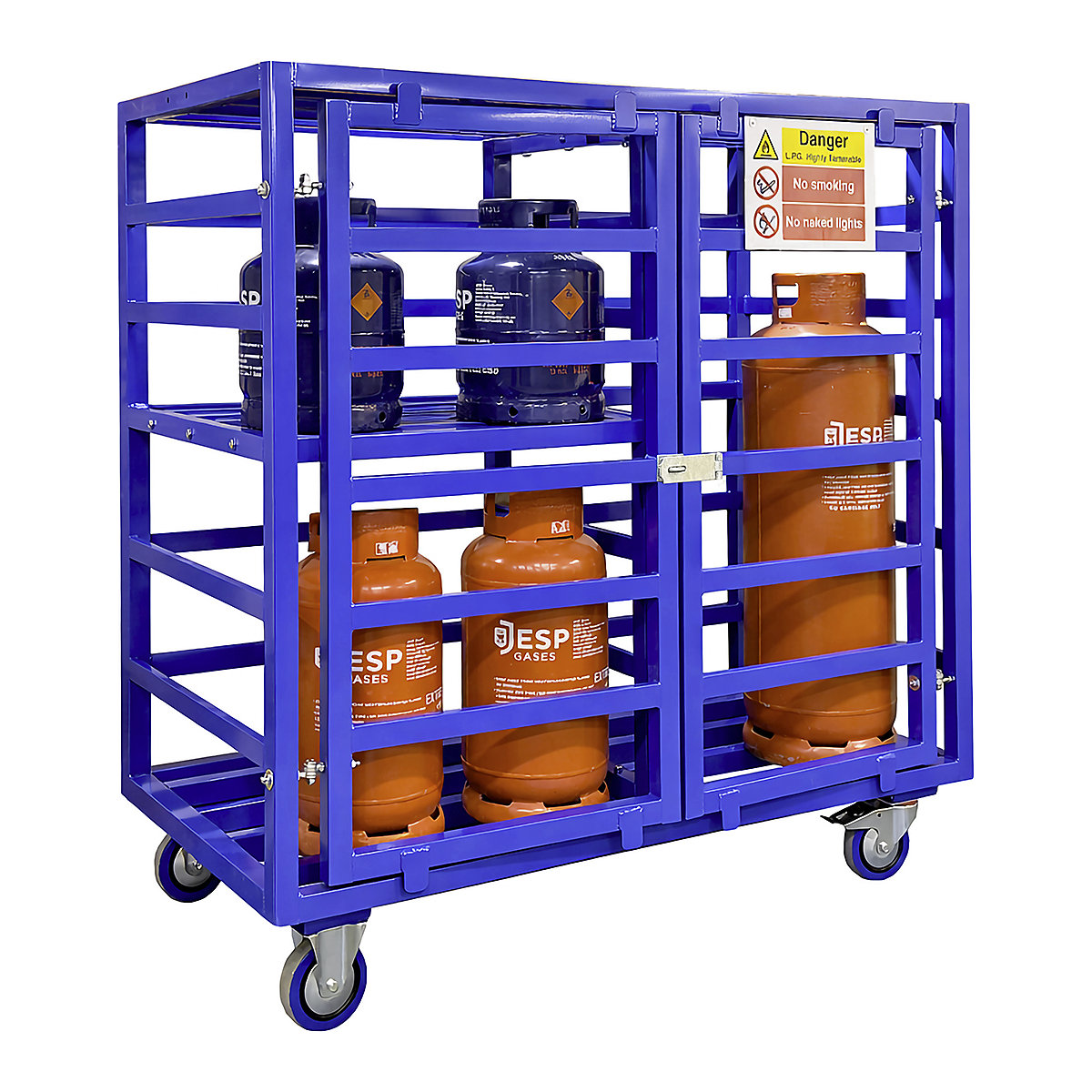 Mobile Gas Cylinder Cages, Mobile Gas Cylinder Cages, Mobile Gas Cylinder Cage | 1880h x 1820w x 910d mm | With Shelf & Divider | Galvanised-6