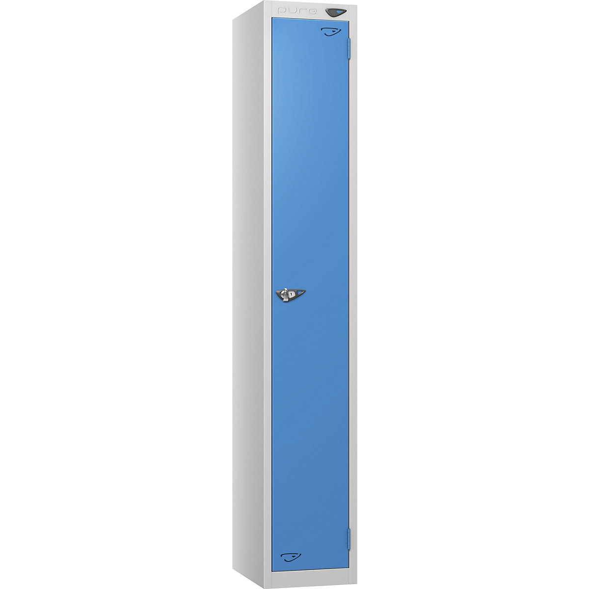 Pure Prime Metal Private Lockers | Pearl Silver Bioshell, Pure Prime Metal Private Lockers | Pearl Silver Bioshell, Pure Prime Metal Lockers | 1800h x 450w x 450d mm | 1 Door | Hasp & Staple | Pearl Silver Carcass | Cobalt Blue Door-6
