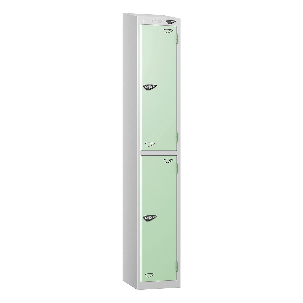 Pure Style Sloping Top Metal Lockers with Combination Locks | Pearl Silver Bioshell, Pure Style Sloping Top Metal Lockers with Combination Locks | Pearl Silver Bioshell, Pure Style Sloping Top Metal Lockers | 1800h x 300w x 300d mm | 2 Door | Digital Combination Lock | Pearl Silver Carcass | Mint Doors-0
