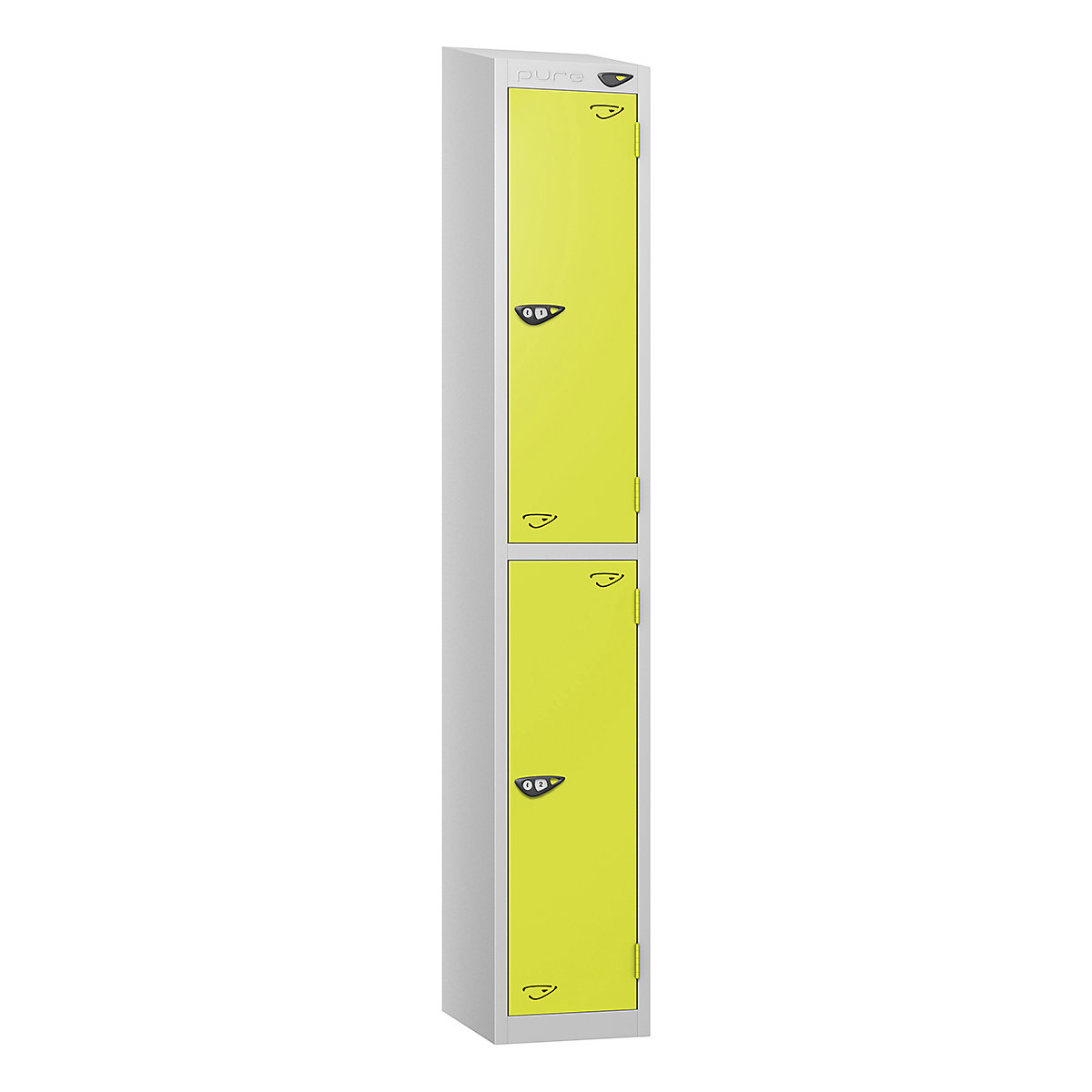 Pure Style Sloping Top Metal Lockers with Combination Locks | Pearl Silver Bioshell, Pure Style Sloping Top Metal Lockers with Combination Locks | Pearl Silver Bioshell, Pure Style Sloping Top Metal Lockers | 1800h x 450w x 450d mm | 2 Door | Digital Combination Lock | Pearl Silver Carcass | Lime Light Doors-0