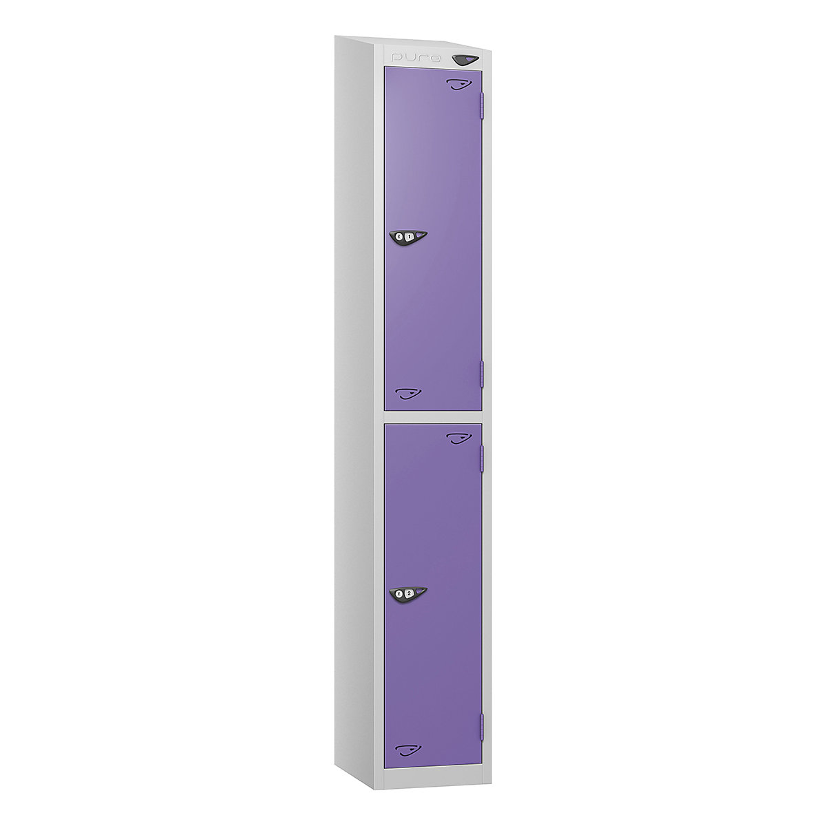 Pure Style Sloping Top Metal Lockers with Combination Locks | Pearl Silver Bioshell, Pure Style Sloping Top Metal Lockers with Combination Locks | Pearl Silver Bioshell, Pure Style Sloping Top Metal Lockers | 1800h x 300w x 300d mm | 2 Door | Digital Combination Lock | Pearl Silver Carcass | Orchid Violet Doors-0