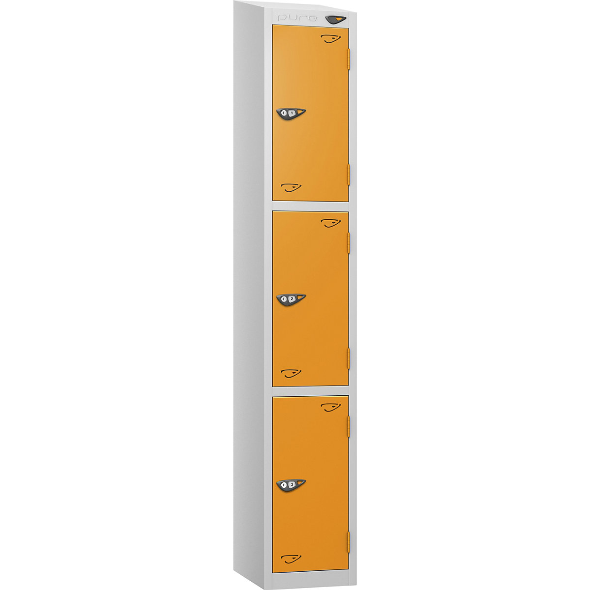 Pure Style Sloping Top Metal Lockers with Combination Locks | Pearl Silver Bioshell, Pure Style Sloping Top Metal Lockers with Combination Locks | Pearl Silver Bioshell, Pure Style Sloping Top Metal Lockers | 1800h x 300w x 300d mm | 3 Door | Digital Combination Lock | Pearl Silver Carcass | Magma Doors-0