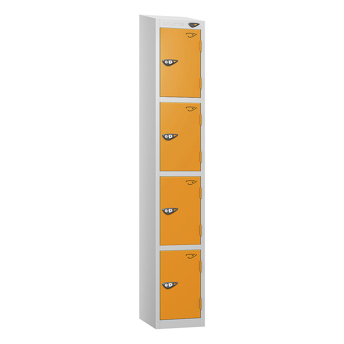 Pure Style Sloping Top Metal Lockers with Combination Locks | Pearl Silver Bioshell, Pure Style Sloping Top Metal Lockers with Combination Locks | Pearl Silver Bioshell, Pure Style Sloping Top Metal Lockers | 1800h x 450w x 450d mm | 4 Door | Digital Combination Lock | Pearl Silver Carcass | Magma Doors-0