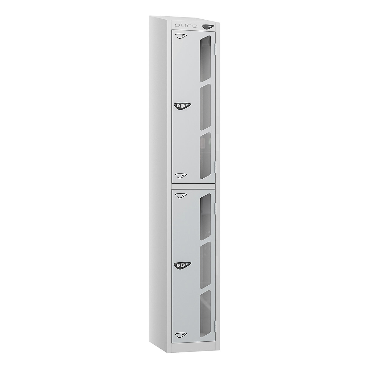 Pure Prime Sloping Top Vision Panel Locker | Pearl Silver Bioshell