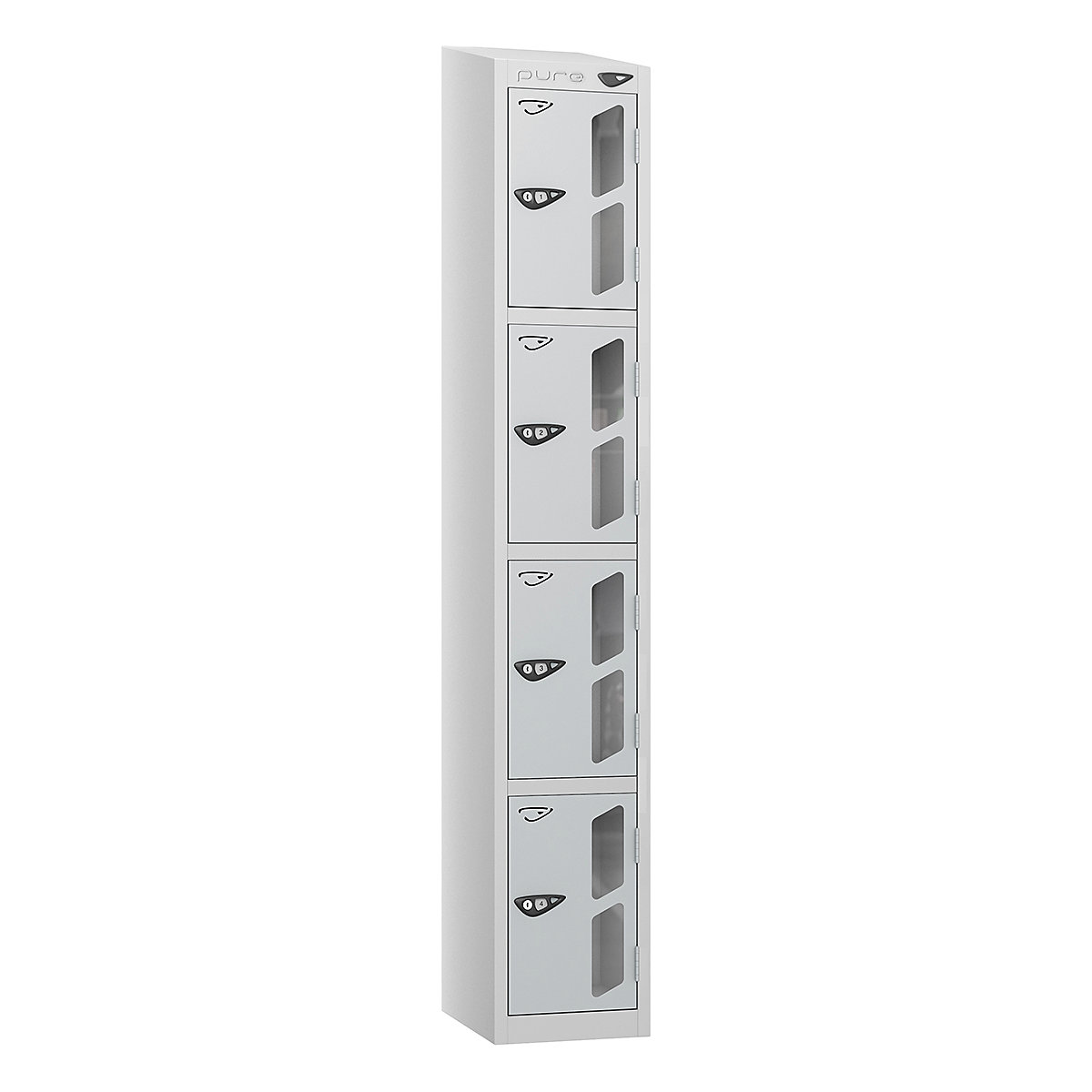 Pure Prime Sloping Top Vision Panel Locker | Pearl Silver Bioshell