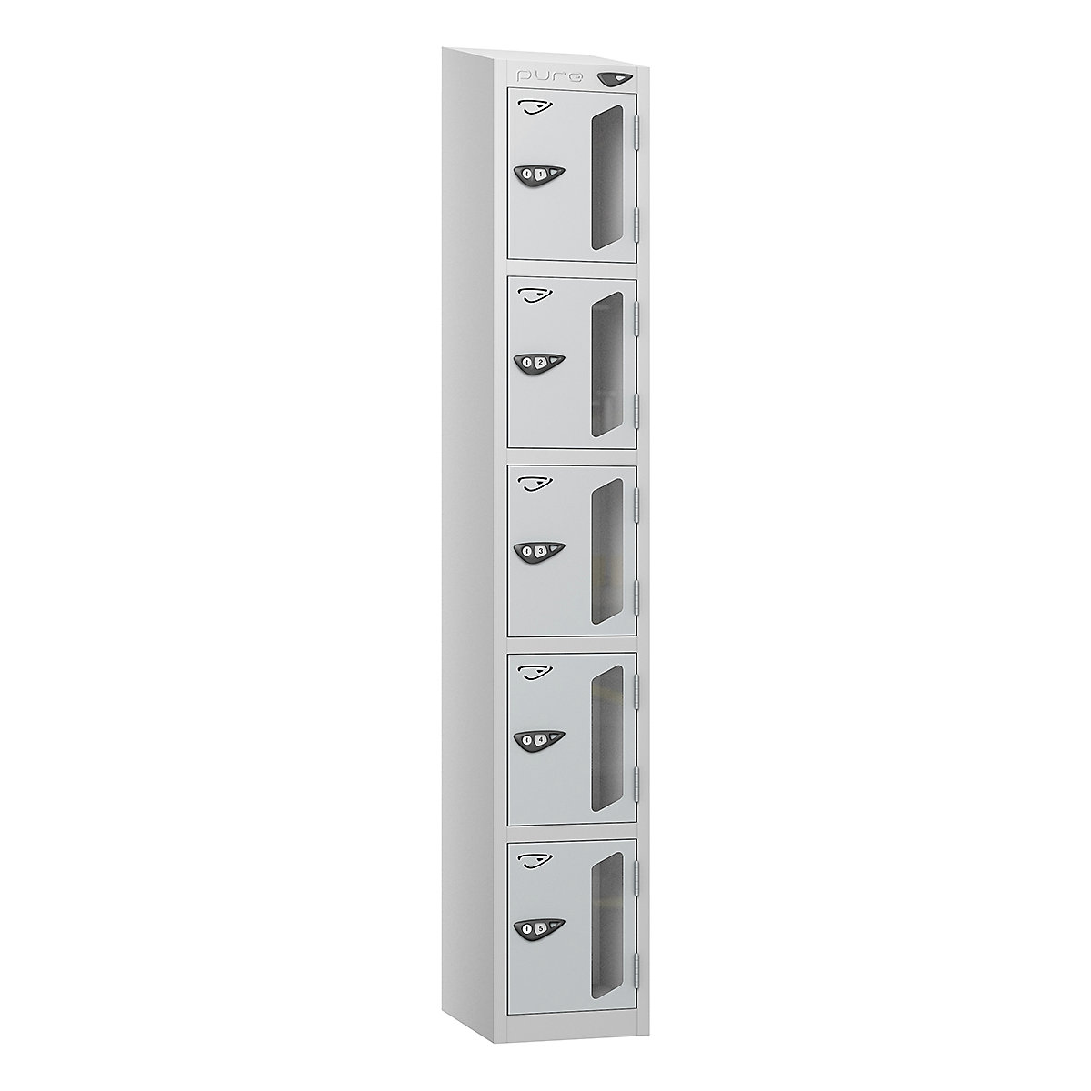 Pure Prime Sloping Top Vision Panel Locker | Pearl Silver Bioshell