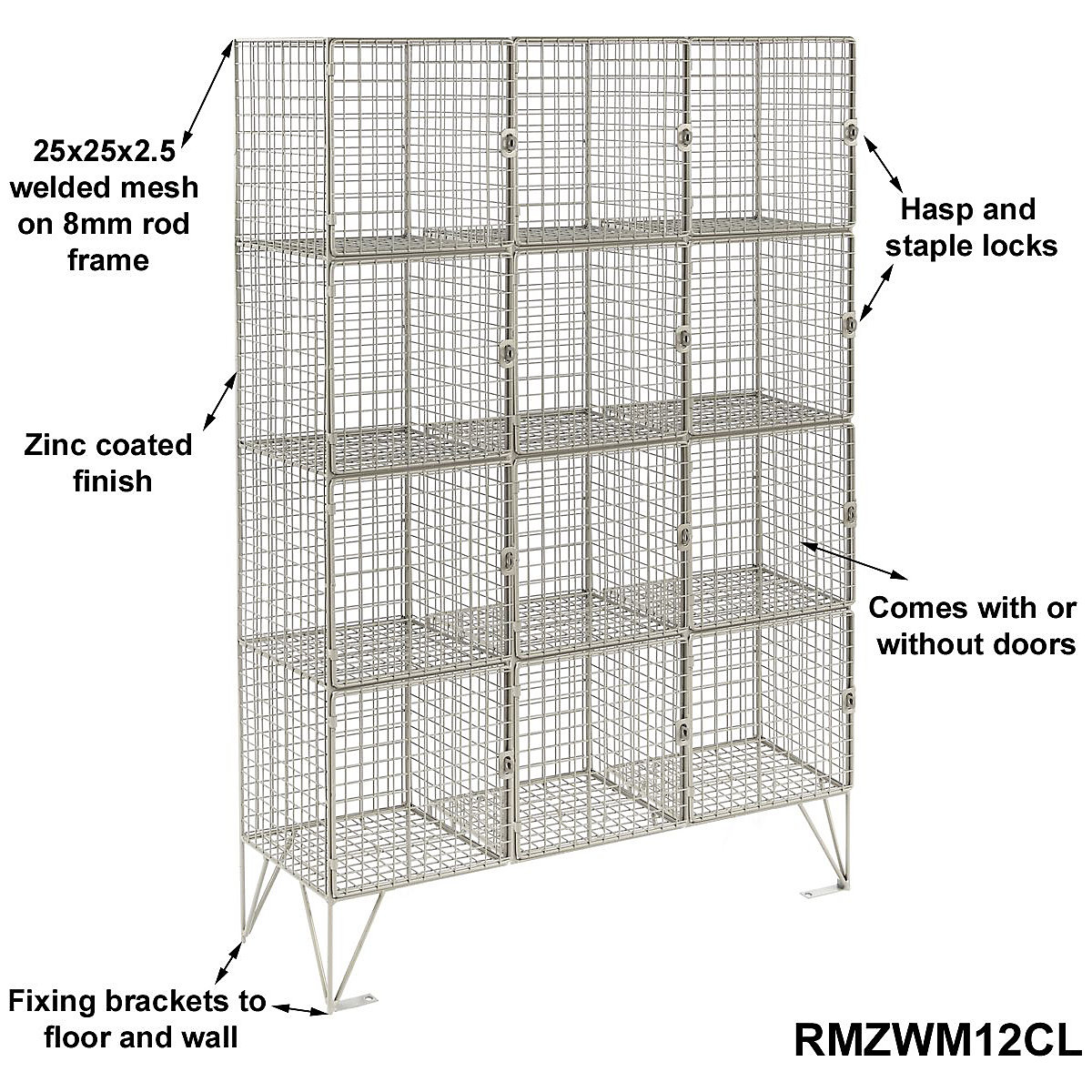 Zinc Wire Mesh Twelve Compartment Lockers (Product illustration 4)-3