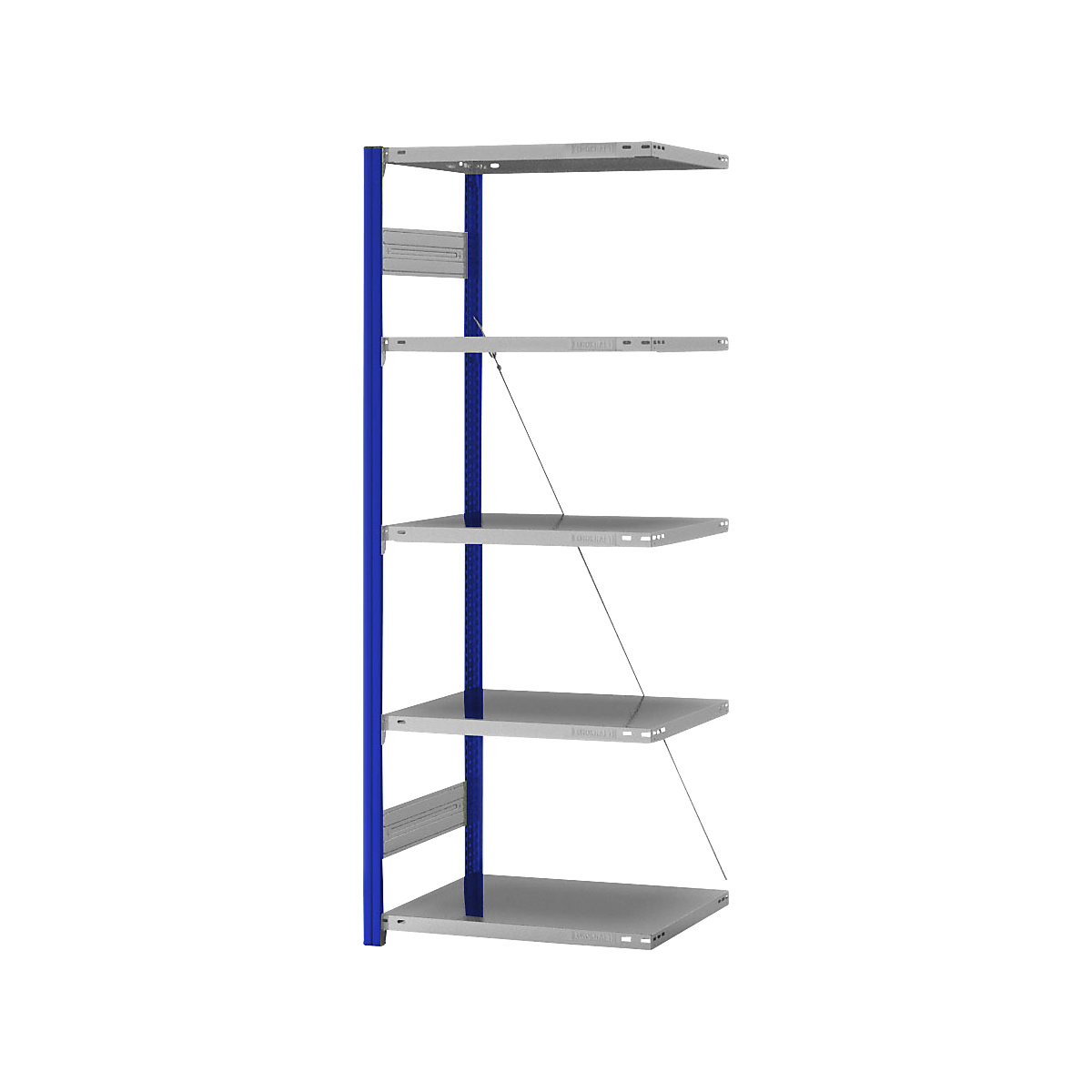 Magazynowy regał wtykowy, stojak regałowy w kolorze niebieskim, półki ocynkowane – eurokraft pro, wys. x szer. 2000 x 1000 mm, głęb. półki 500 mm, regał dodatk.-87