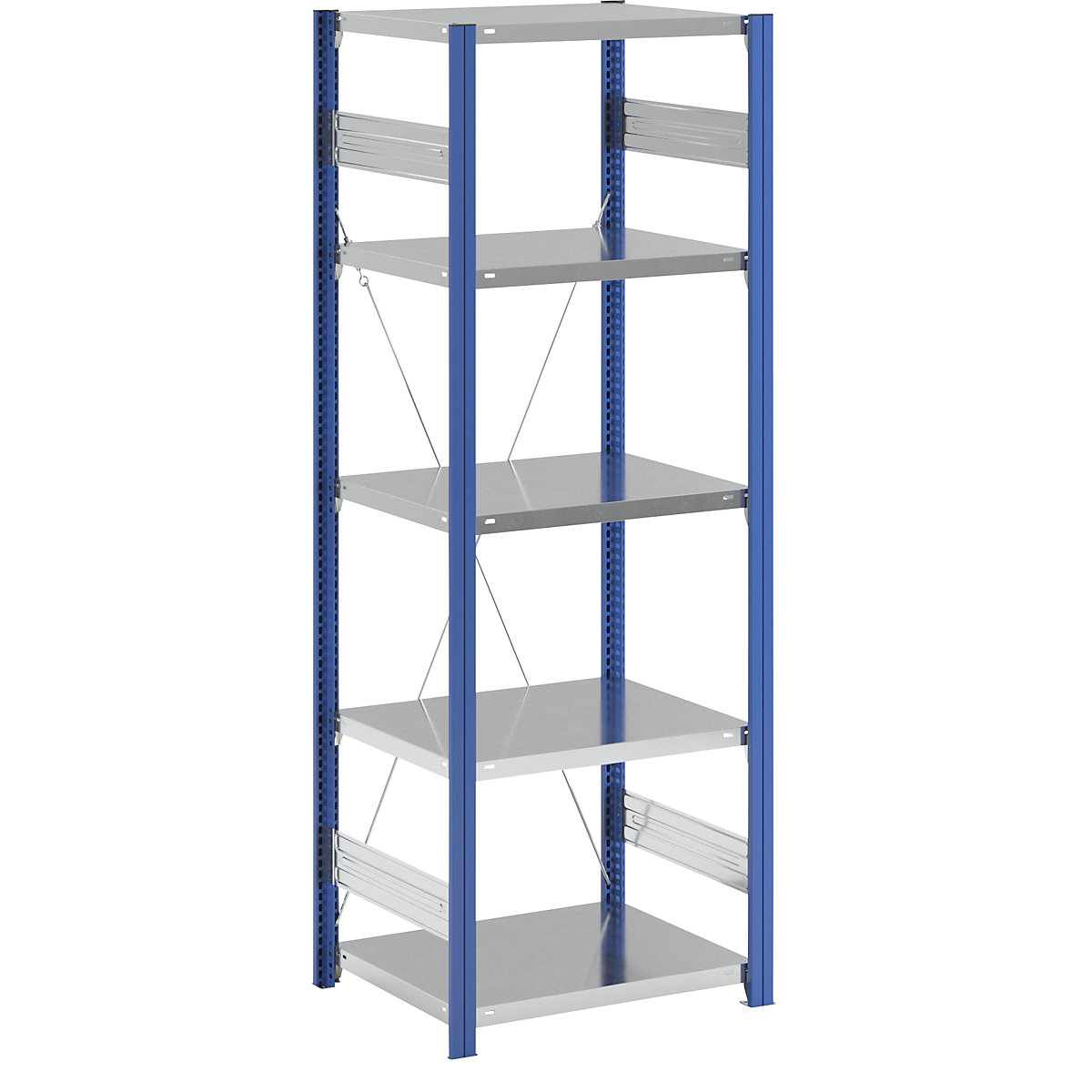 Magazynowy regał wtykowy, stojak regałowy w kolorze niebieskim, półki ocynkowane – eurokraft pro, wys. x szer. 2000 x 1000 mm, głęb. półki 600 mm, regał podst.-224