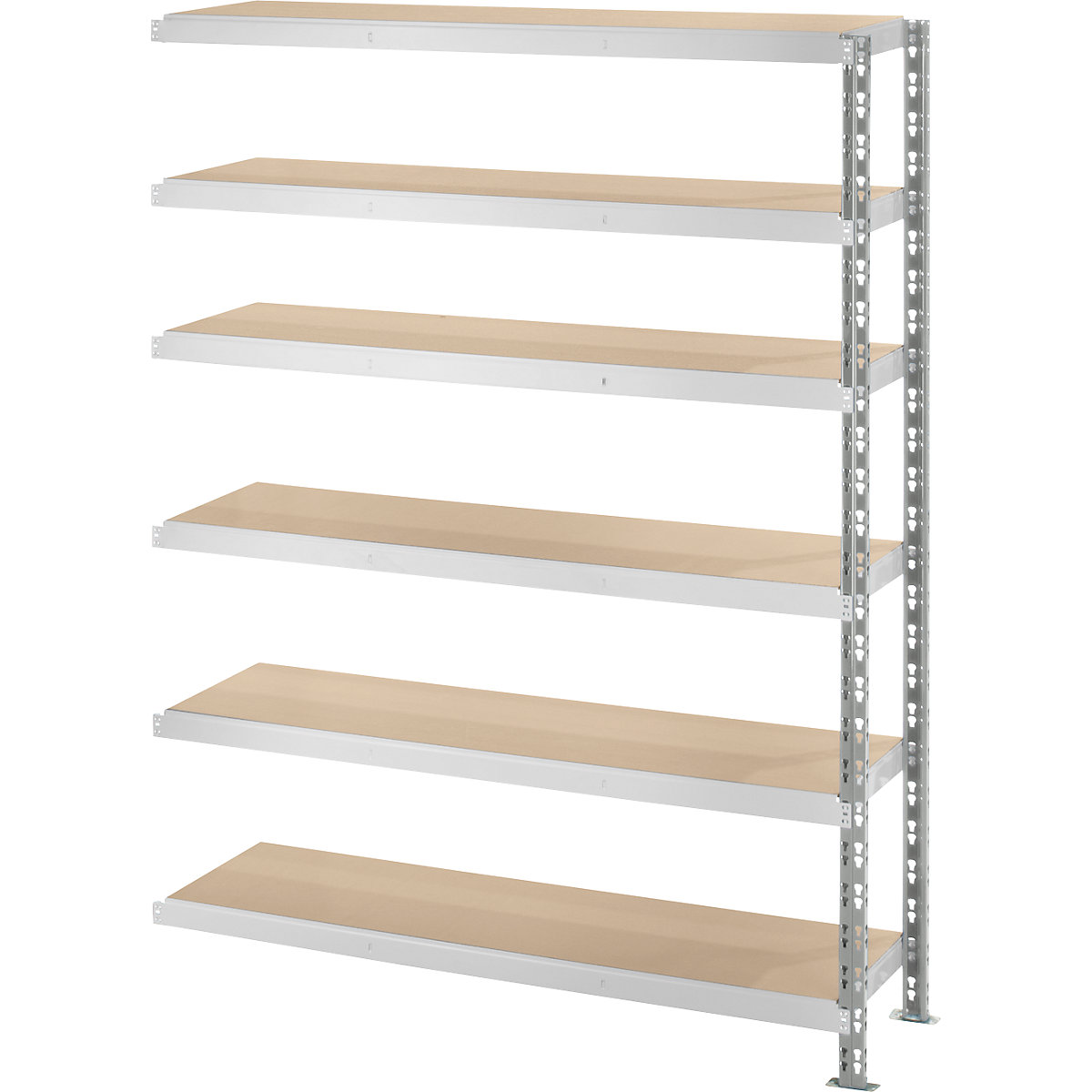 Regał wtykowy o dużych rozmiarach z półkami z płyty wiórowej