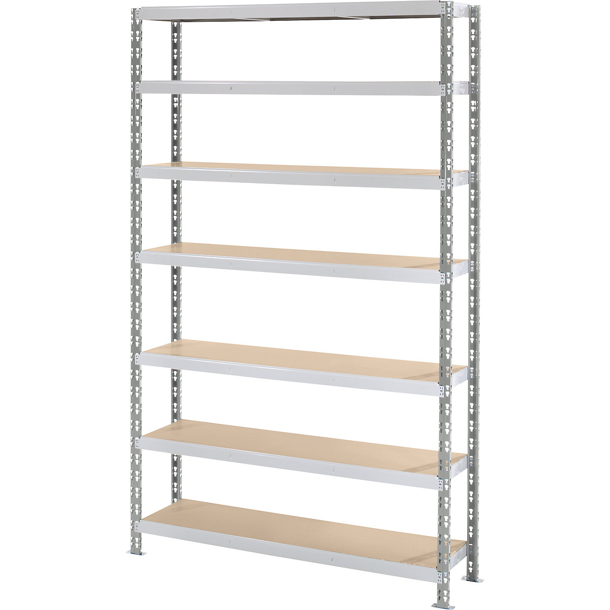 Regał wtykowy o dużych rozmiarach z półkami z płyty wiórowej