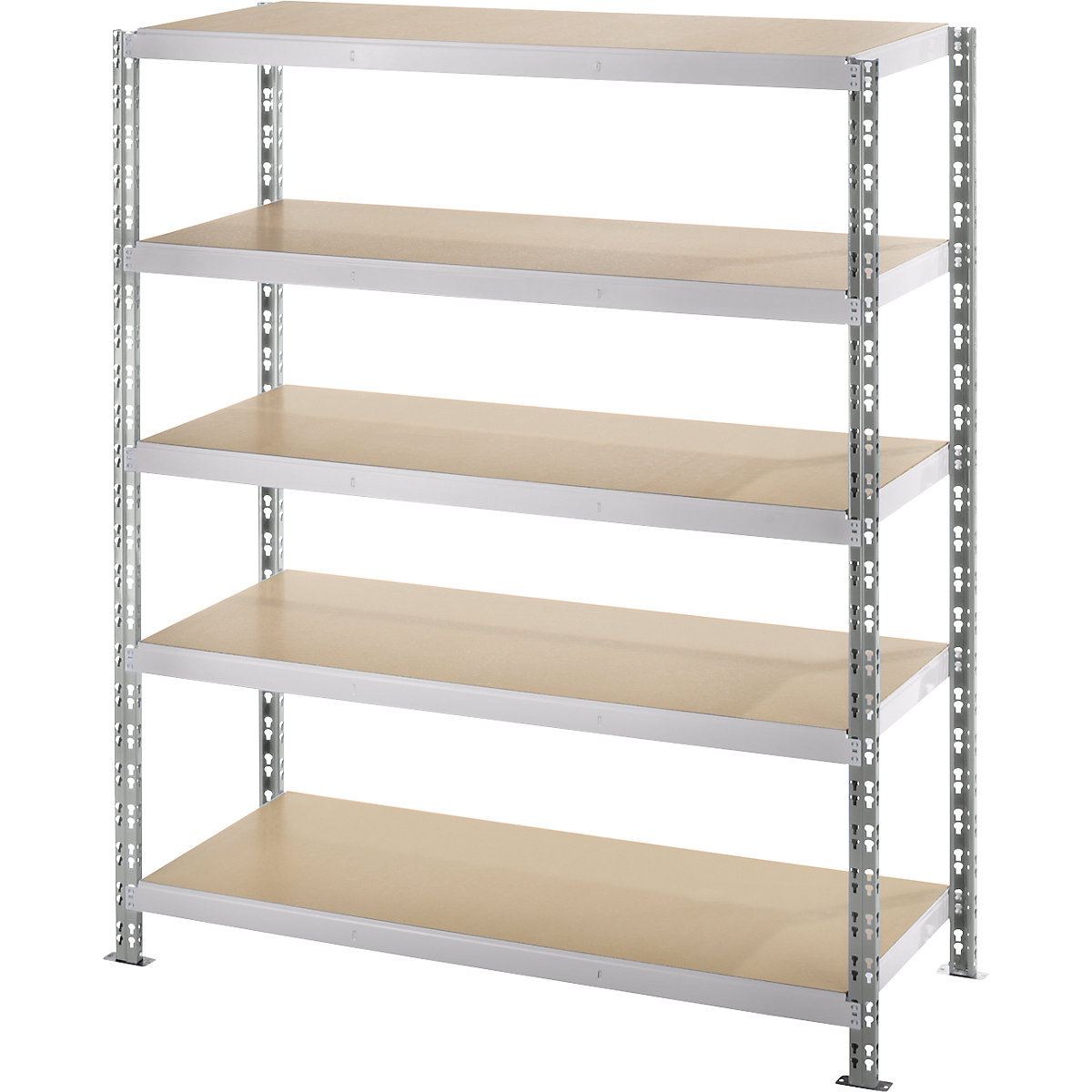 Regał wtykowy o dużych rozmiarach z półkami z płyty wiórowej