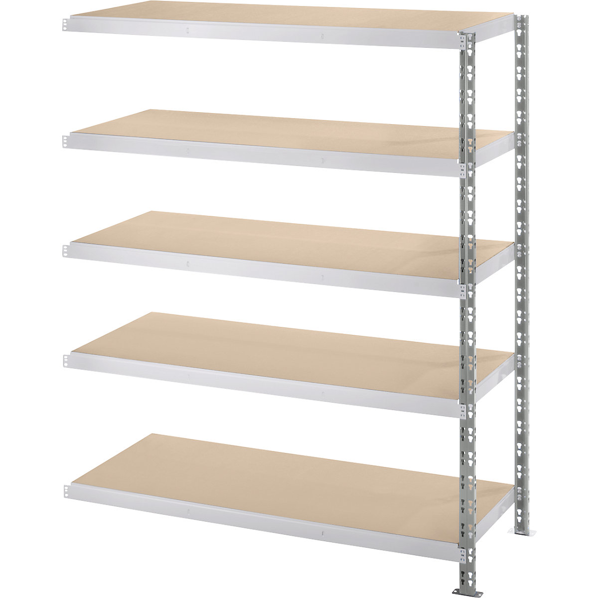 Regał wtykowy o dużych rozmiarach z półkami z płyty wiórowej