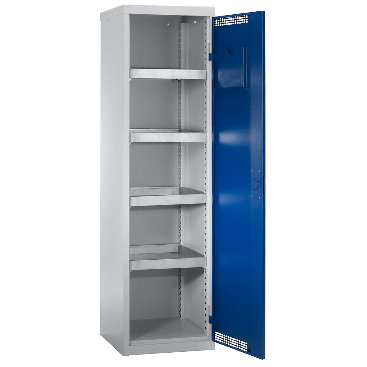 Armadio ecologico con ante forate, alt. x largh. x prof. 1800 x 500 x 500 mm, 4 ripiani a vasca, grigio chiaro / blu genziana-0