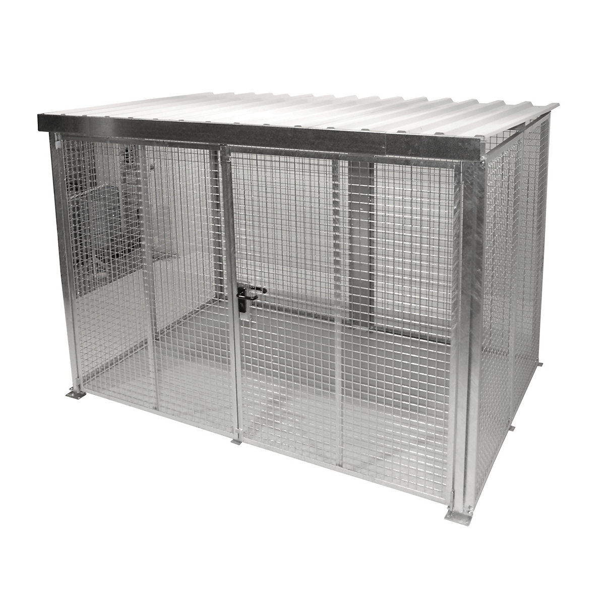 Container in griglia metallica per bombole di gas – eurokraft pro, con tetto e porta a doppio battente, largh. x prof. 3100 x 2100 mm-0