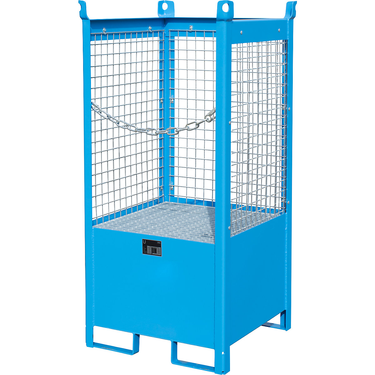 Palette con vasca di raccolta per trasporto e magazzinaggio – eurokraft pro, 3 pareti a griglia, per 1 fusto da 200 l, blu-0