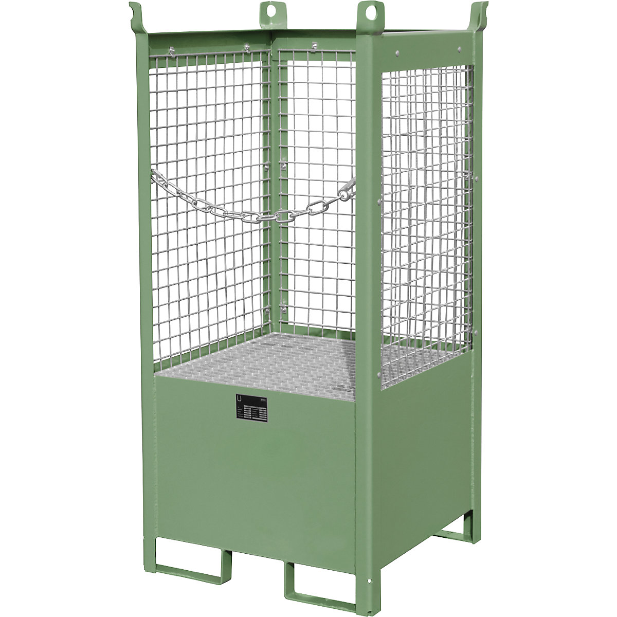 Palette con vasca di raccolta per trasporto e magazzinaggio – eurokraft pro, 3 pareti a griglia, per 1 fusto da 200 l, verde-0