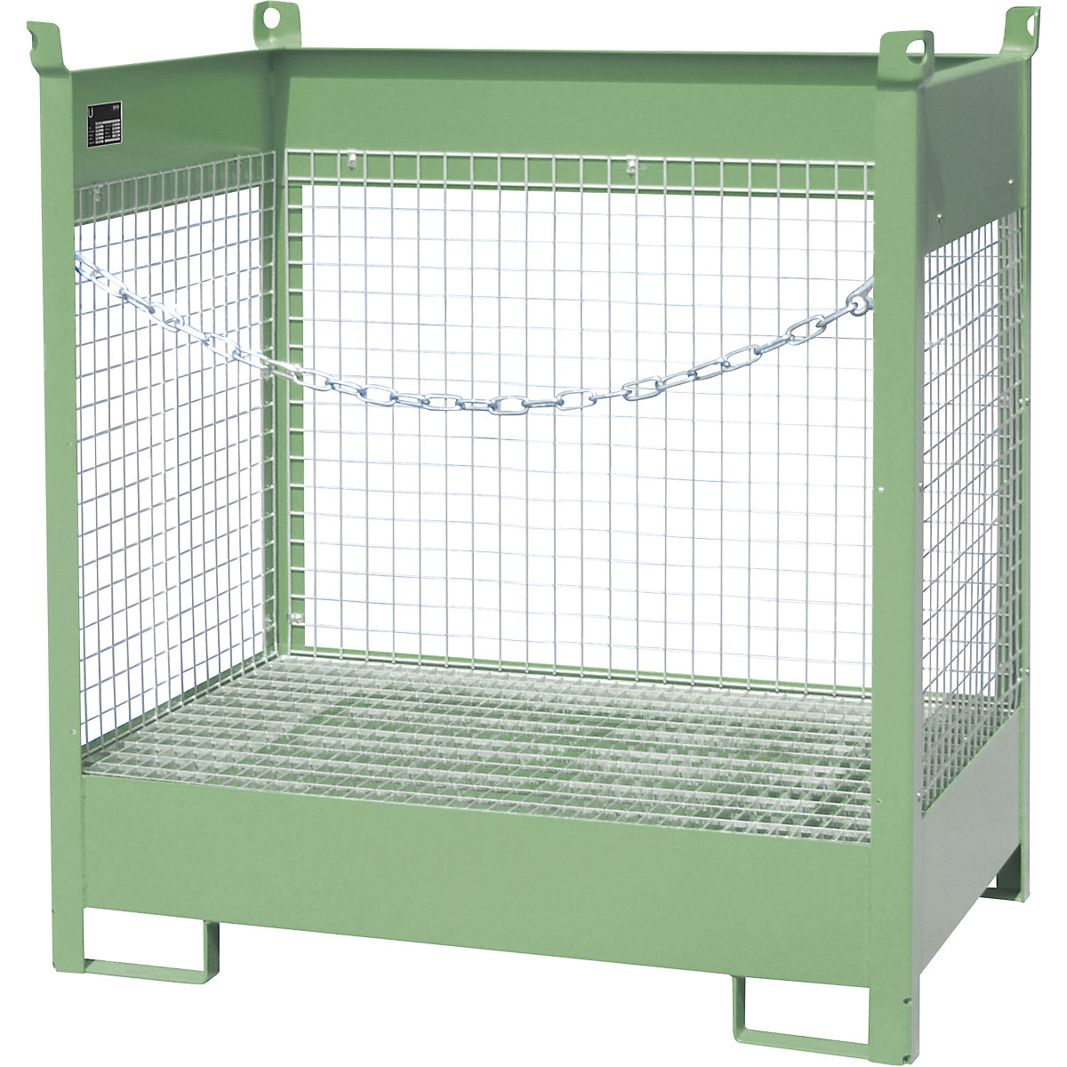 Palette con vasca di raccolta per trasporto e magazzinaggio – eurokraft pro, 3 pareti a griglia, per 2 fusti da 200 l, verde-0