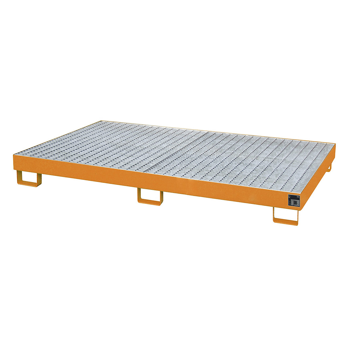 Vasca d'appoggio per scaffali – eurokraft pro, capacità 240 l, lungh. x largh. x alt. 2150 x 1300 x 225 mm, con griglia, verniciatura in arancione-0