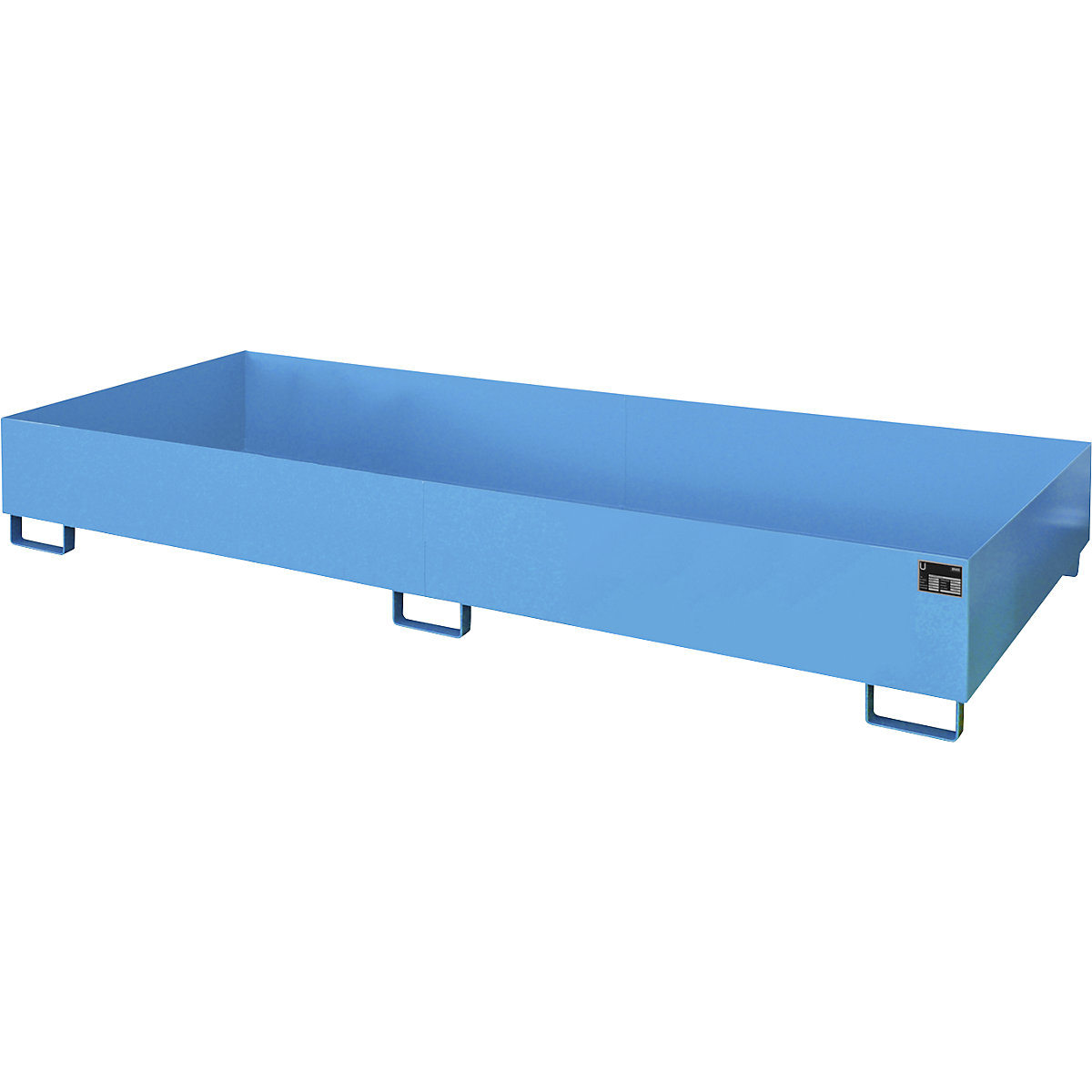 Vasca d'appoggio per scaffali – eurokraft pro, capacità 540 l, lungh. x largh. x alt. 3250 x 1300 x 265 mm, senza griglia, blu chiaro-0
