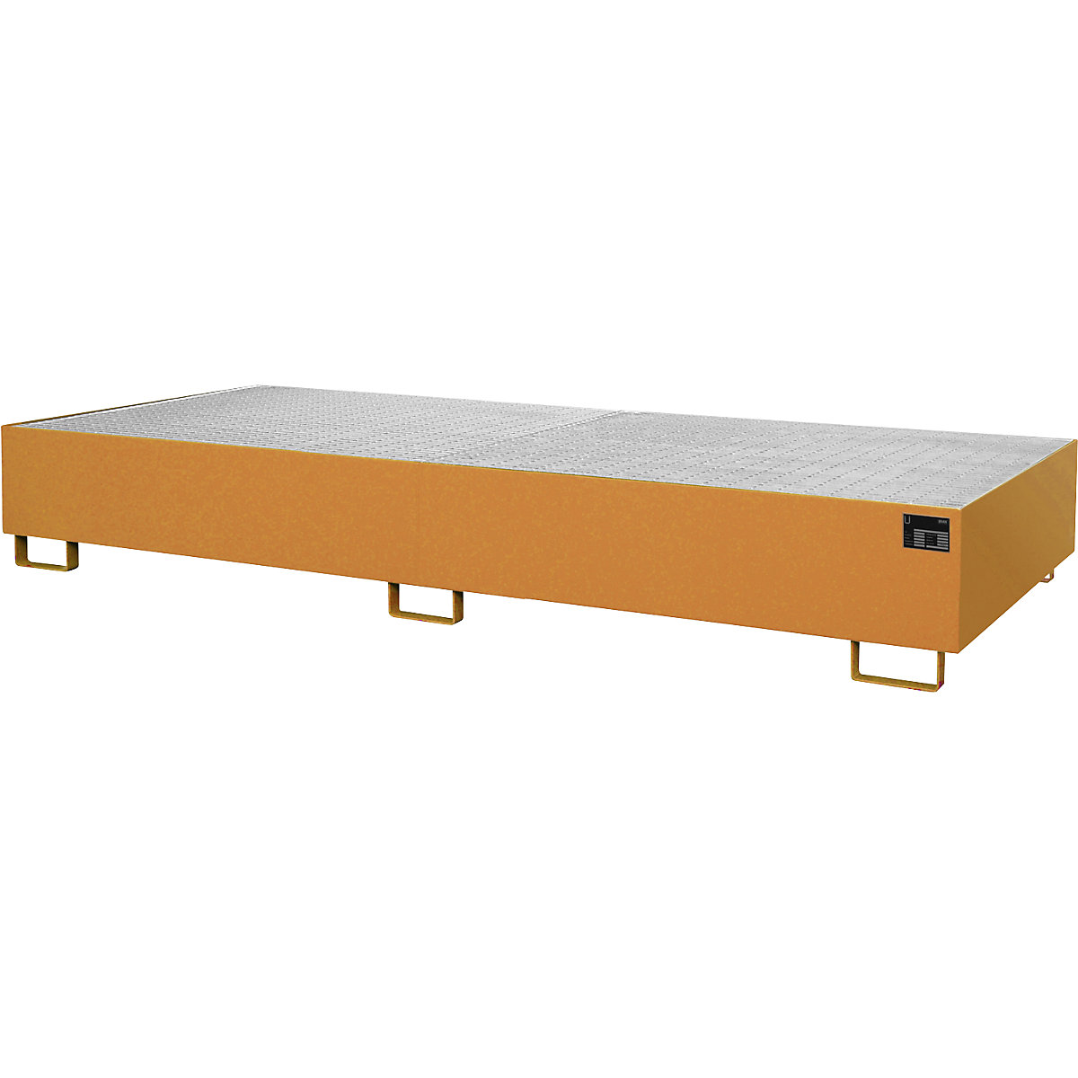 Vasca d'appoggio per scaffali – eurokraft pro, capacità 540 l, lungh. x largh. x alt. 3250 x 1300 x 265 mm, con griglia, arancione-0