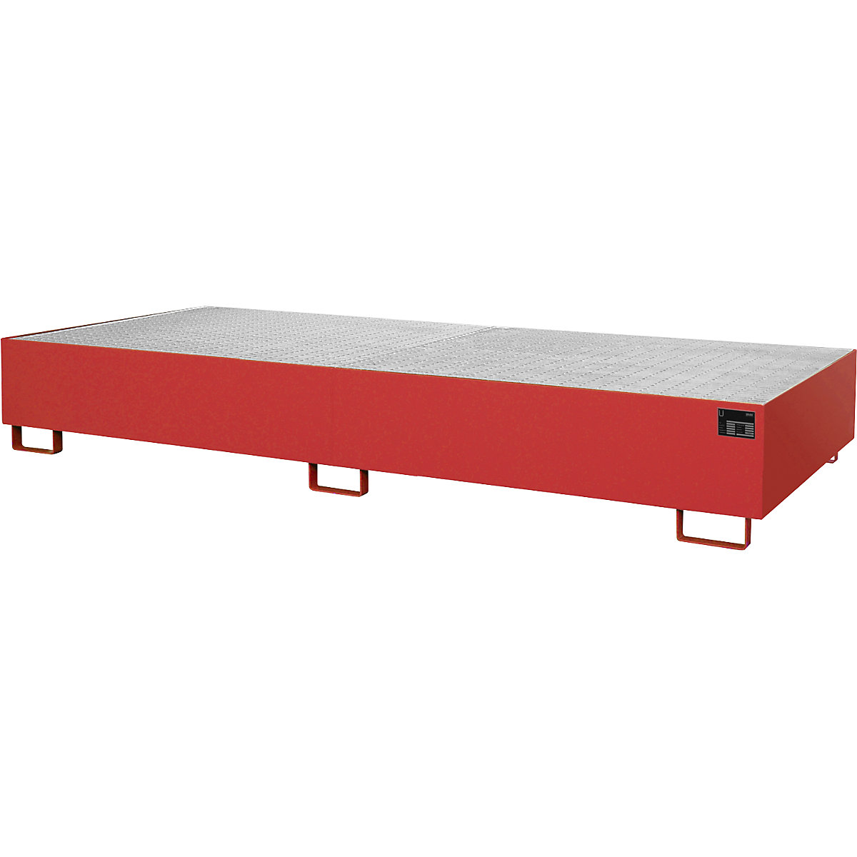 Vasca d'appoggio per scaffali – eurokraft pro, capacità 540 l, lungh. x largh. x alt. 3250 x 1300 x 265 mm, con griglia, rosso fuoco-0