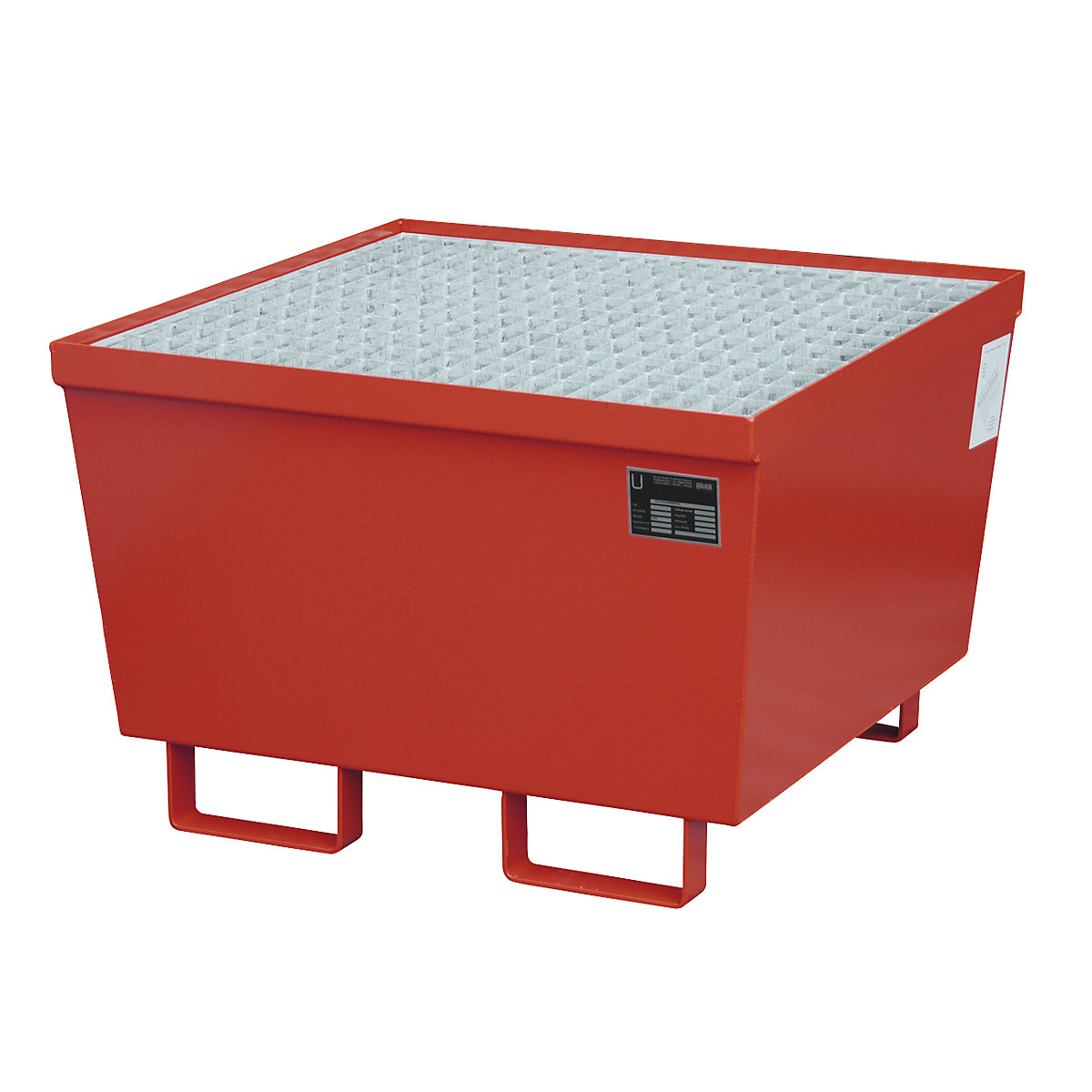 Vasca di raccolta in acciaio con bordo profilato – eurokraft pro, per 1 fusto da 200 l, rosso RAL 3000-0