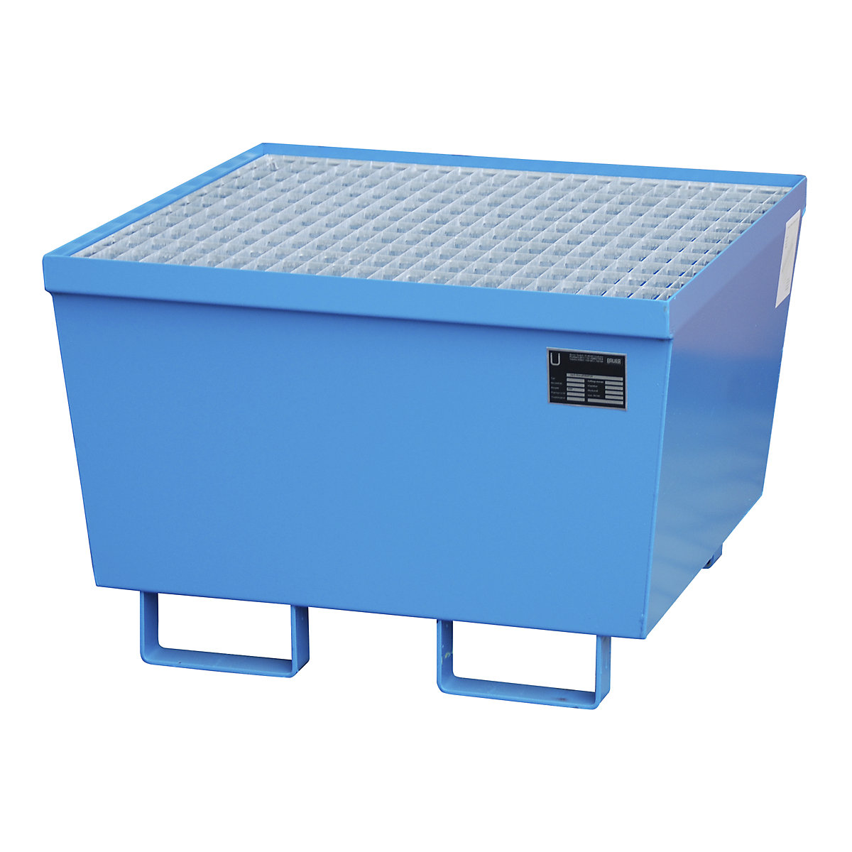 Vasca di raccolta in acciaio con bordo profilato – eurokraft pro, per 1 fusto da 200 l, blu RAL 5012-0