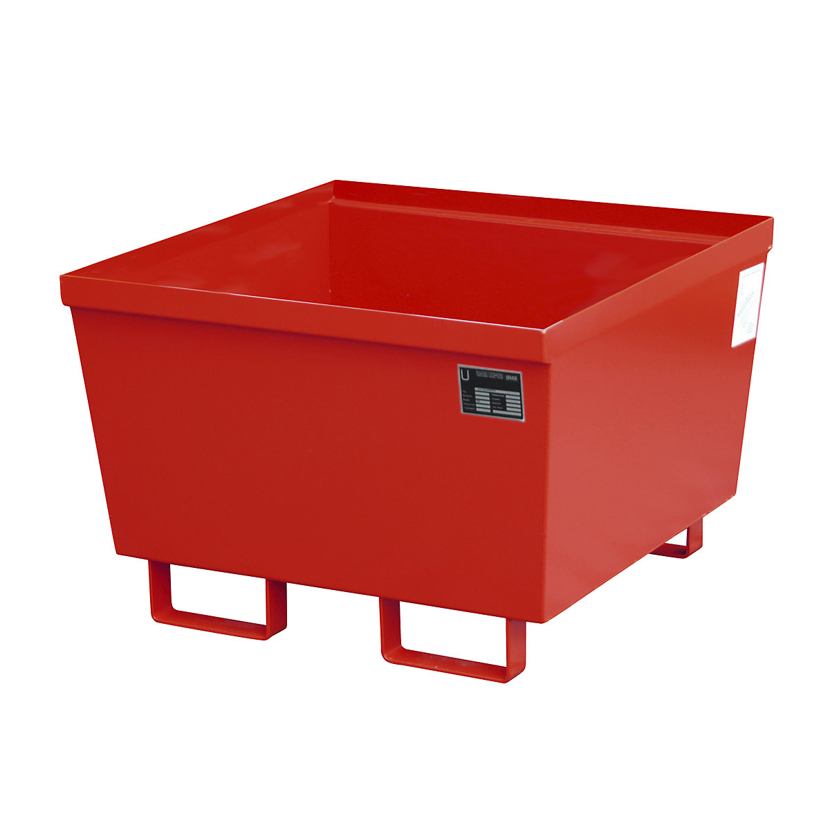 Vasca di raccolta in acciaio con bordo profilato – eurokraft pro, lungh. x largh. x alt. 800 x 800 x 545 mm, senza griglia, rosso RAL 3000-0