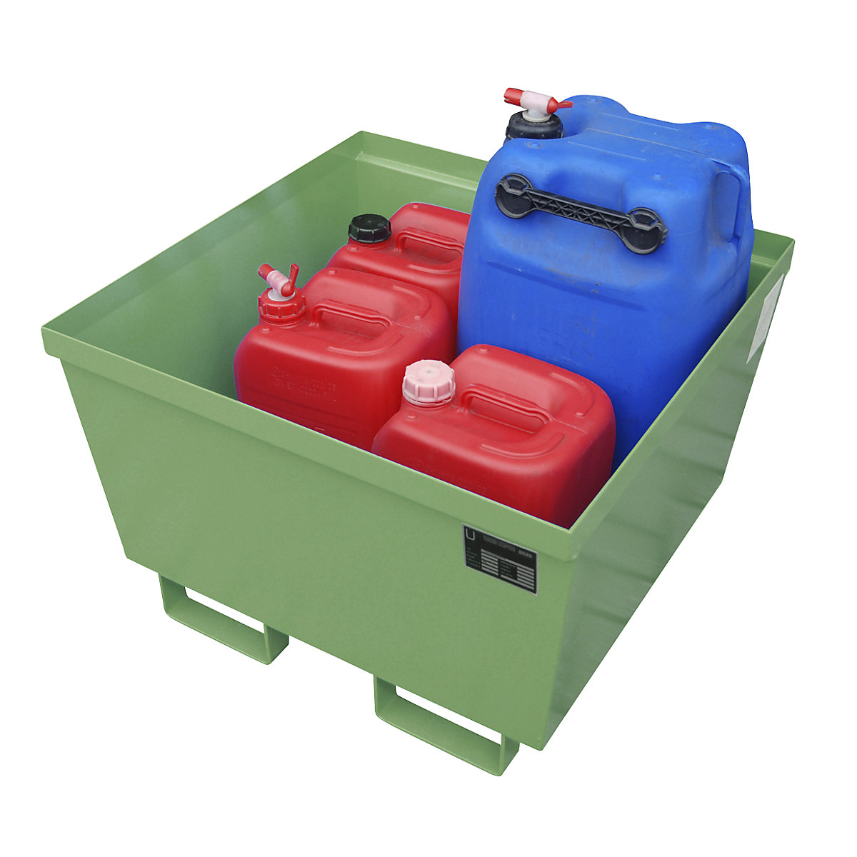 Vasca di raccolta in acciaio con bordo profilato – eurokraft pro, lungh. x largh. x alt. 800 x 800 x 545 mm, senza griglia, verde RAL 6011-0