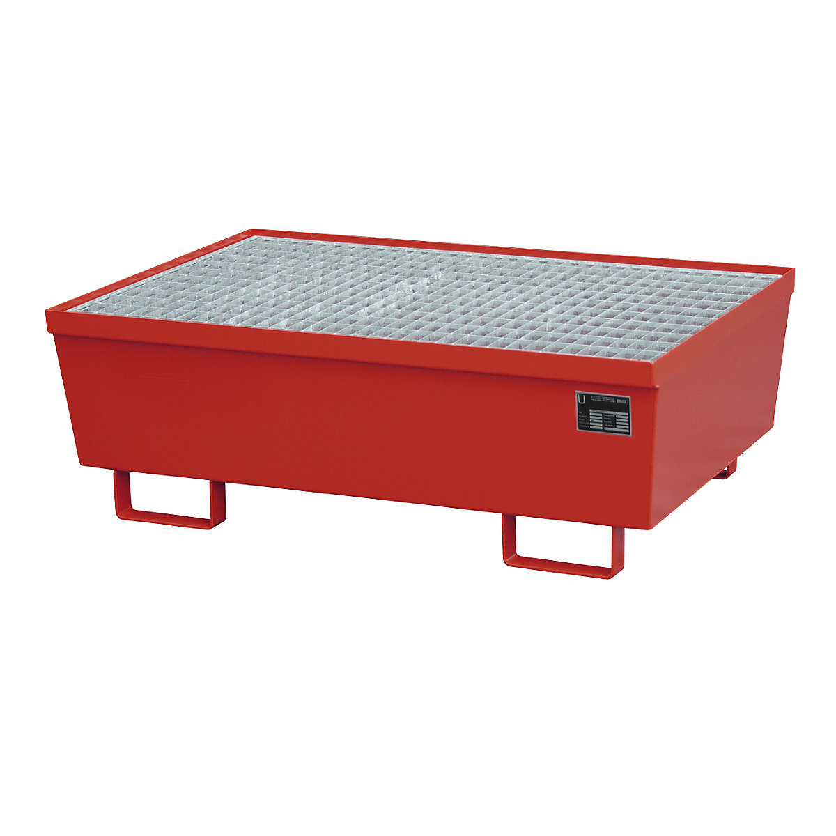 Vasca di raccolta in acciaio con bordo profilato – eurokraft pro, per 2 fusti da 200 l, rosso RAL 3000-0