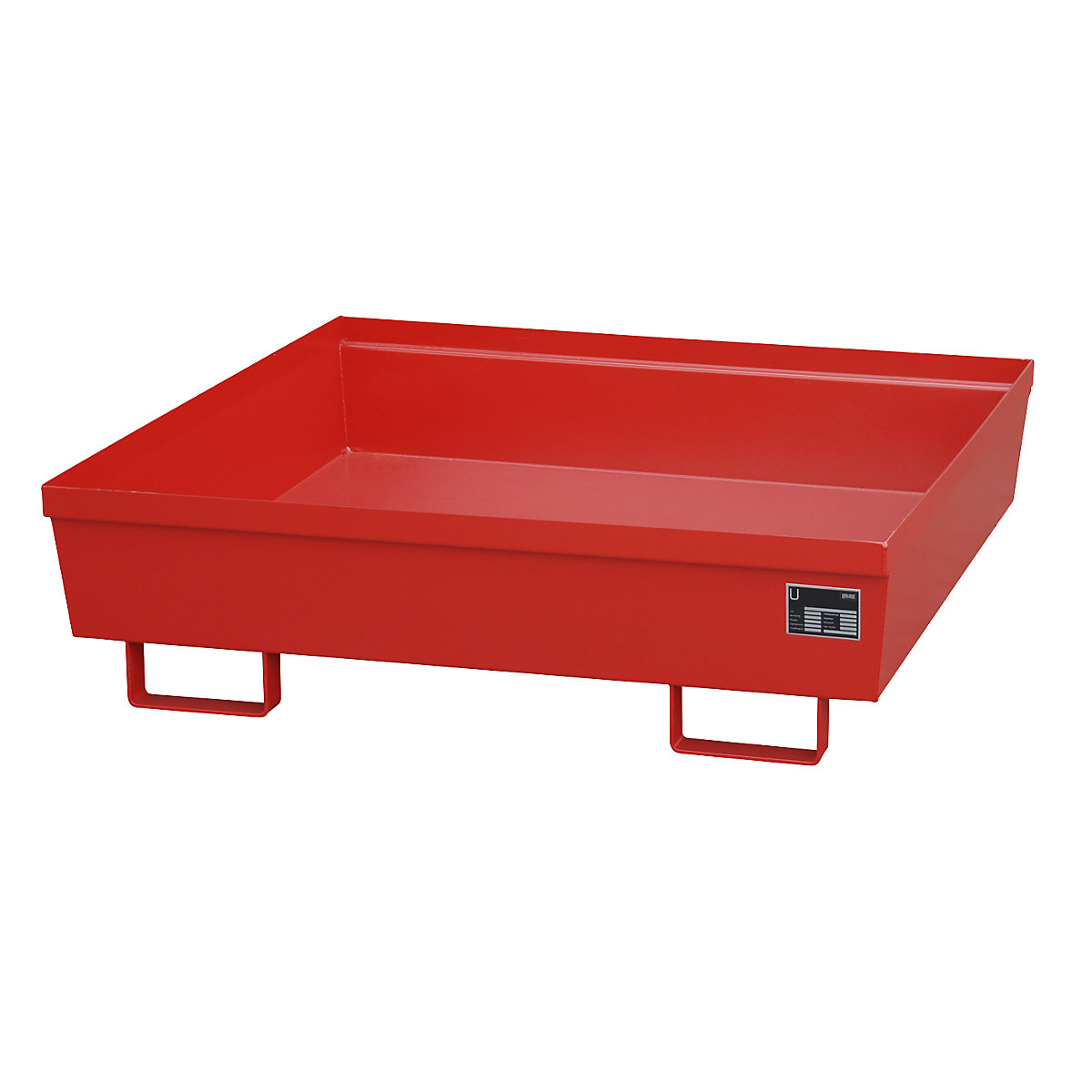 Vasca di raccolta in acciaio con bordo profilato – eurokraft pro, lungh. x largh. x alt. 1200 x 1200 x 335 mm, senza griglia, rosso RAL 3000-0