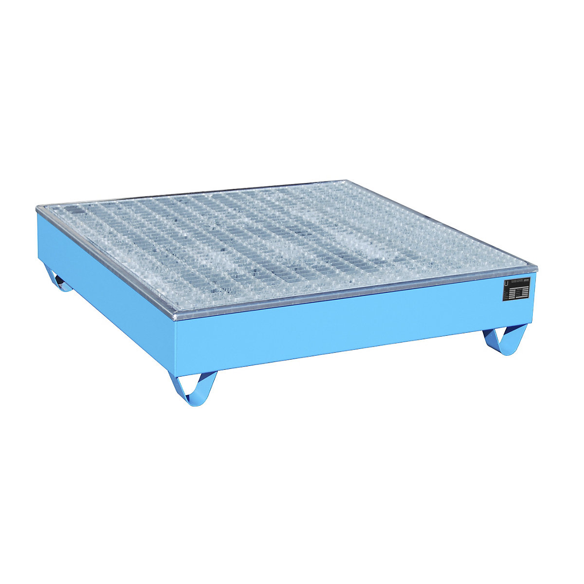 Vasca di raccolta in acciaio con inserto in PE – eurokraft pro, per fusti da 200 l, lungh. x largh. x alt. 1215 x 1215 x 290 mm, con verniciatura blu-0