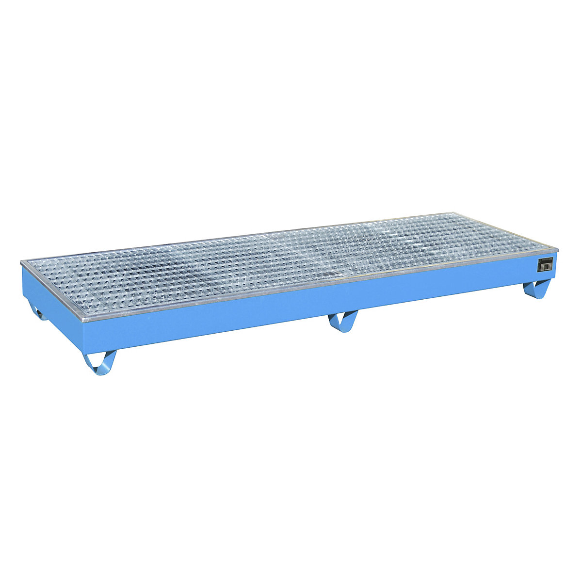 Vasca di raccolta in acciaio con inserto in PE – eurokraft pro, per fusti da 200 l, lungh. x largh. x alt. 2415 x 815 x 255 mm, con verniciatura blu-0
