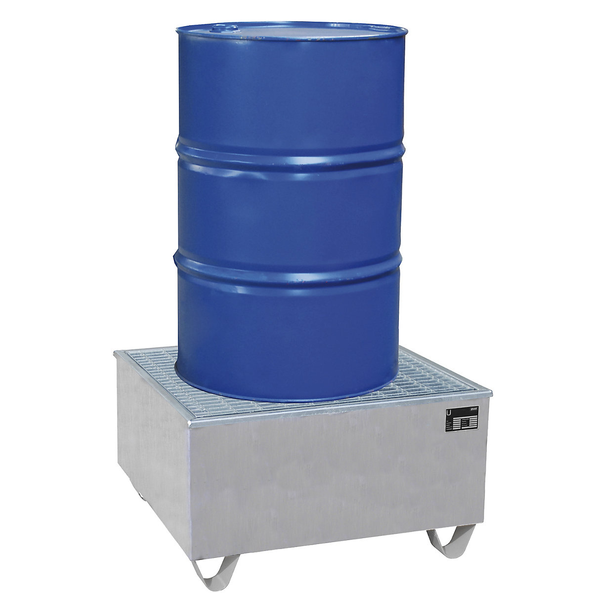 Vasca di raccolta in acciaio con inserto in PE – eurokraft pro, per fusti da 200 l, lungh. x largh. x alt. 815 x 815 x 468 mm, con zincatura-0