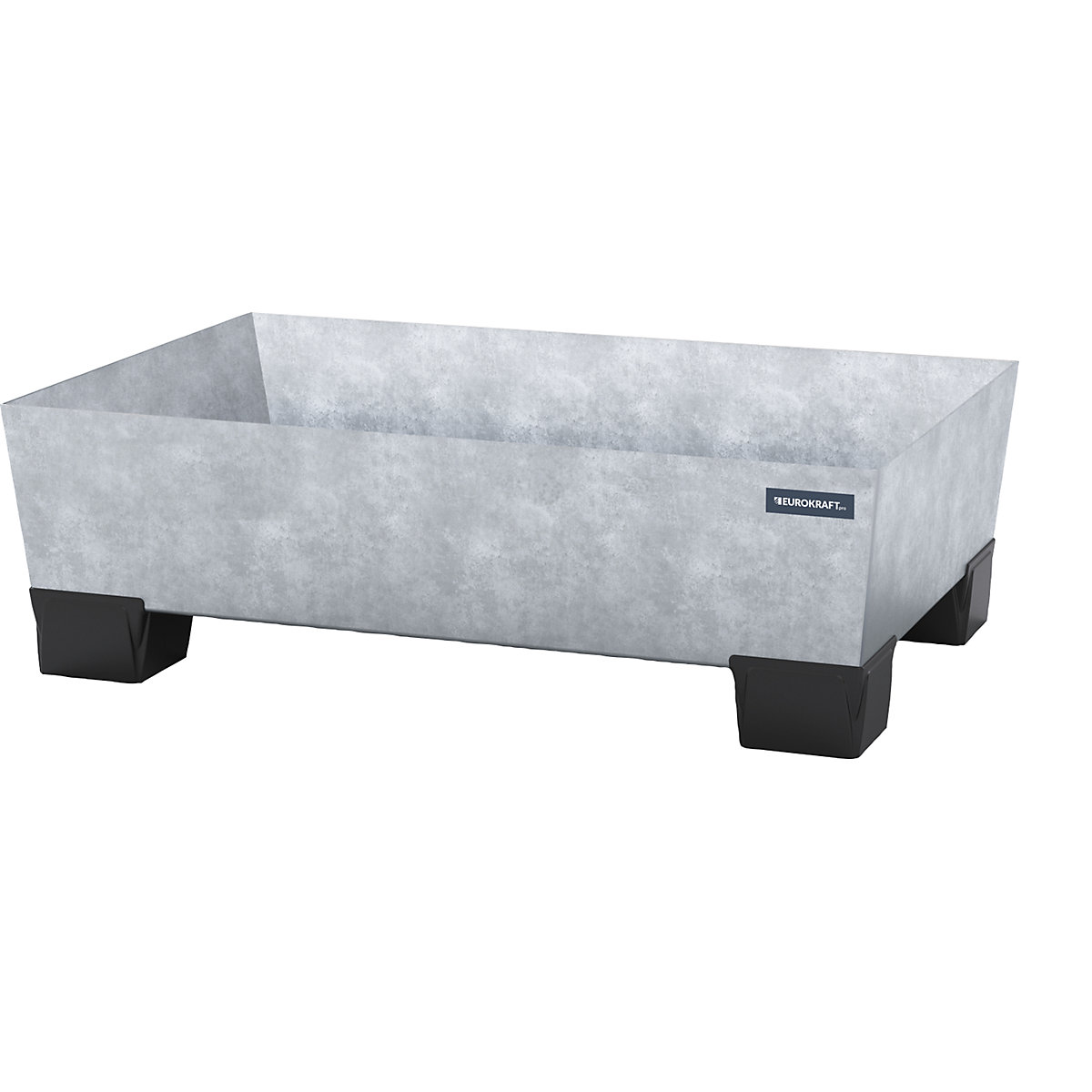 Vasca di raccolta in acciaio con piedini in plastica – eurokraft pro, lungh. x largh. x alt. 1240 x 815 x 360 mm, zincatura a fuoco, senza griglia-0