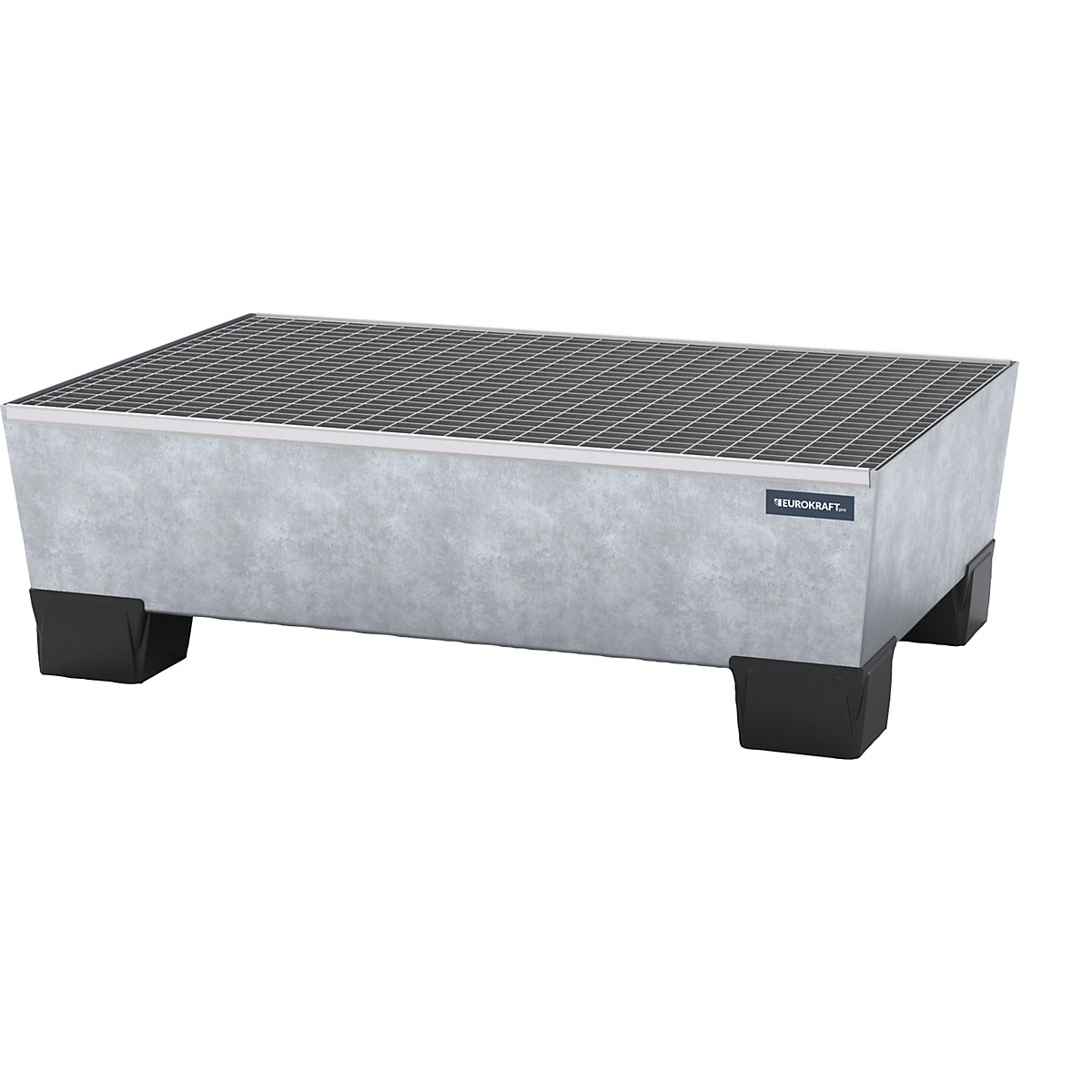 Vasca di raccolta in acciaio con piedini in plastica – eurokraft pro, lungh. x largh. x alt. 1240 x 815 x 360 mm, zincatura a fuoco, con griglia-0