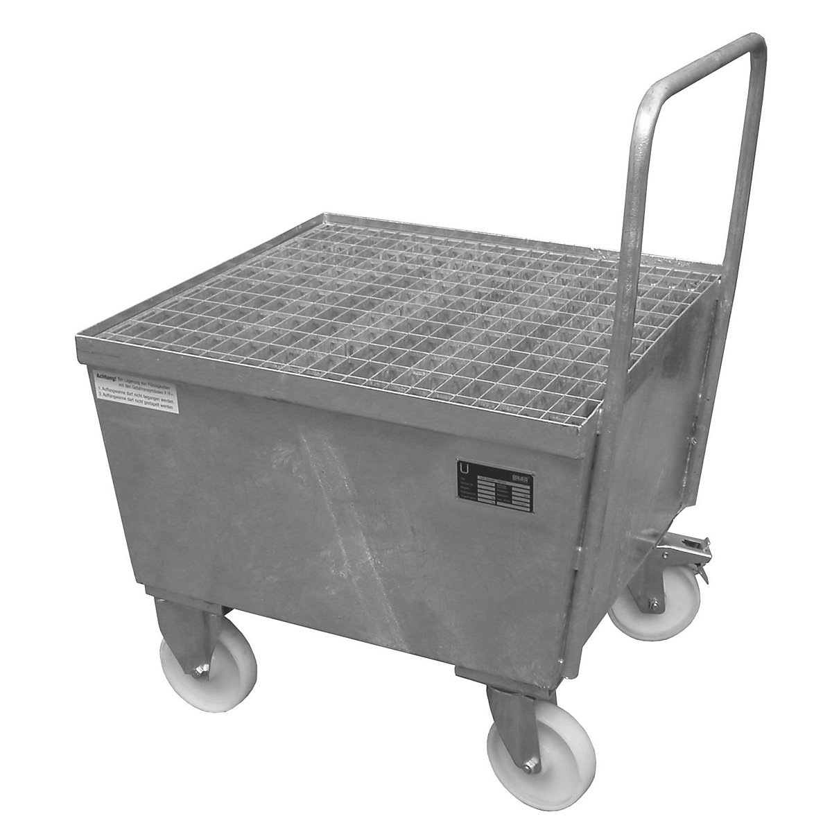 Vasca di raccolta in acciaio con rotelle e bordo profilato – eurokraft pro, per fusto da 200 l, 1 in verticale, lungh. x largh. x alt. 870 x 800 x 1110 mm, con zincatura a fuoco-0