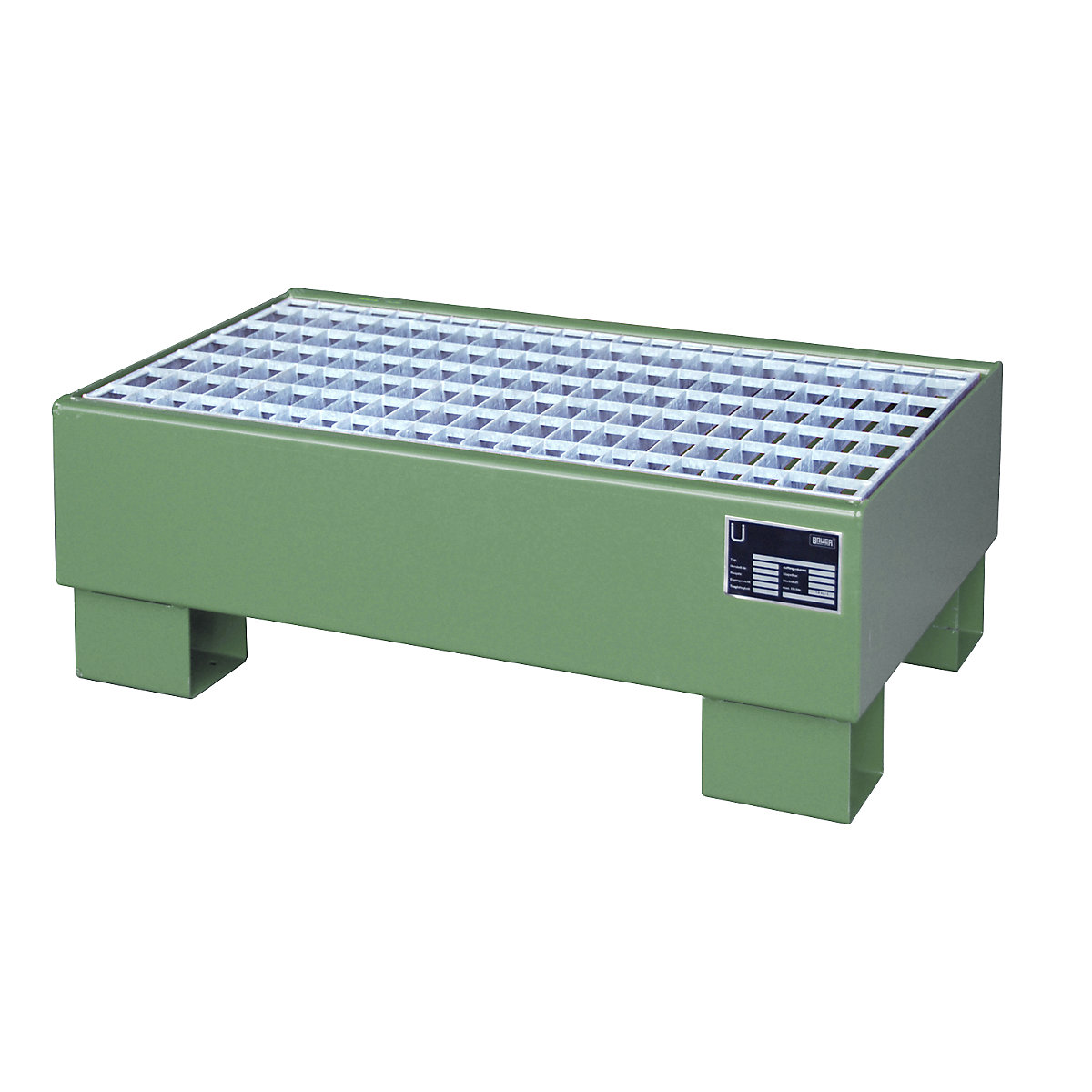 Vasca di raccolta in acciaio – eurokraft pro, lungh. x largh. x alt. 800 x 500 x 290 mm, verniciata verde reseda RAL 6011, con griglia-0