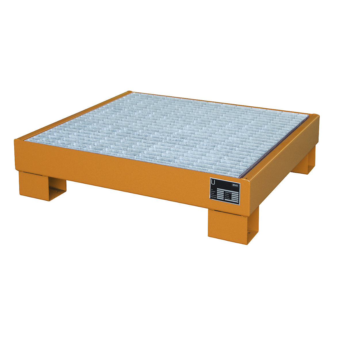 Vasca di raccolta in acciaio – eurokraft pro, lungh. x largh. x alt. 800 x 900 x 220 mm, verniciata arancio giallastro RAL 2000, con griglia-0