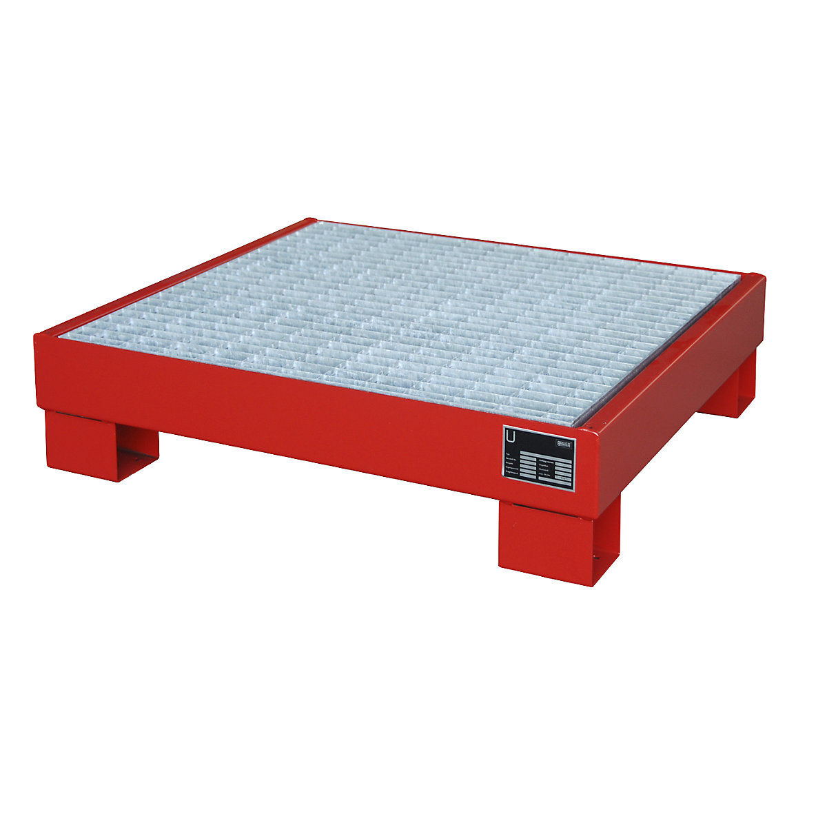 Vasca di raccolta in acciaio – eurokraft pro, lungh. x largh. x alt. 800 x 900 x 220 mm, verniciata rosso fuoco 3000, con griglia-0