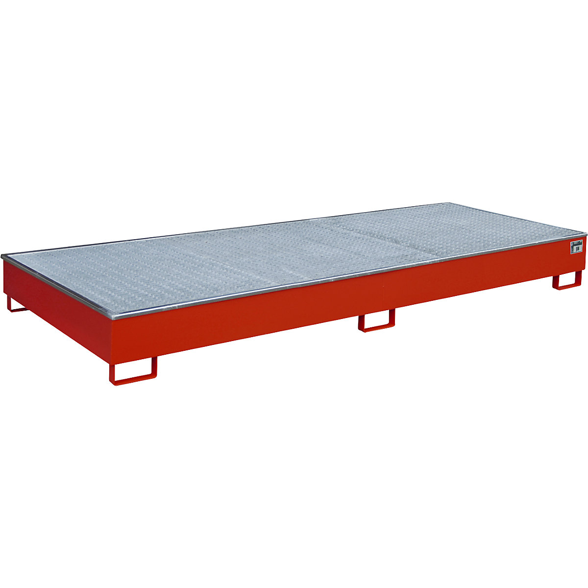 Vasca di raccolta per scaffali con inserto in PE – eurokraft pro, con griglia, 540 l, lungh. x largh. x alt. 3265 x 1315 x 270 mm, rosso-0